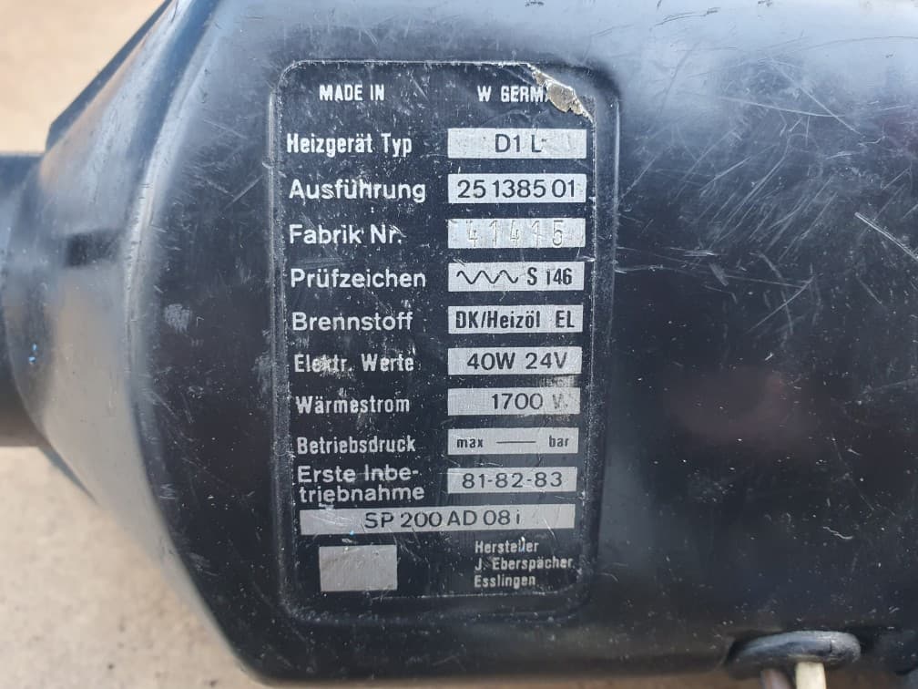 Calefactor Webasto D1L, Número de pieza 25138501 usado 2