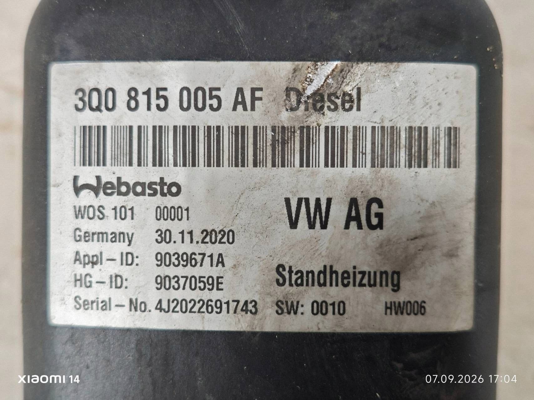 Webasto VW Passat B8 3Q0815005AF TTevo Diésel 2020 usado 7