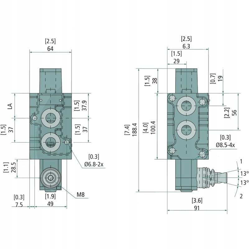 Válvula manual Granit 6/2 vías DV60/A/6/KZ1 nuevo 2