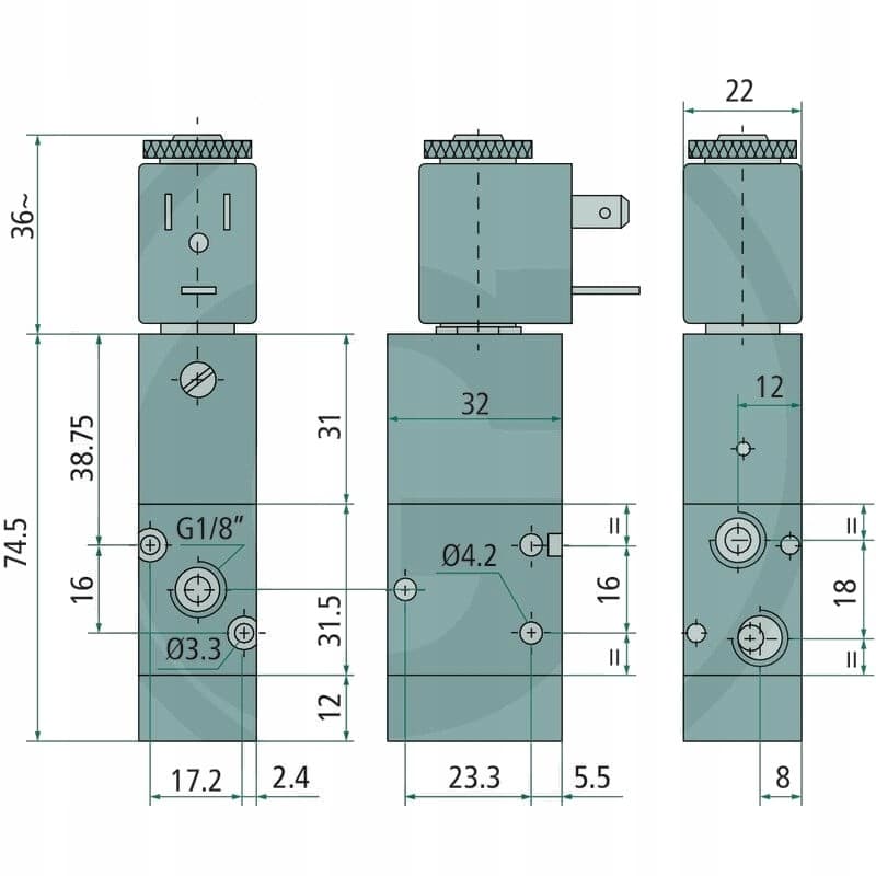 Válvula Solenoide Granit 3/2 vías con Retorno por Resorte nuevo 4