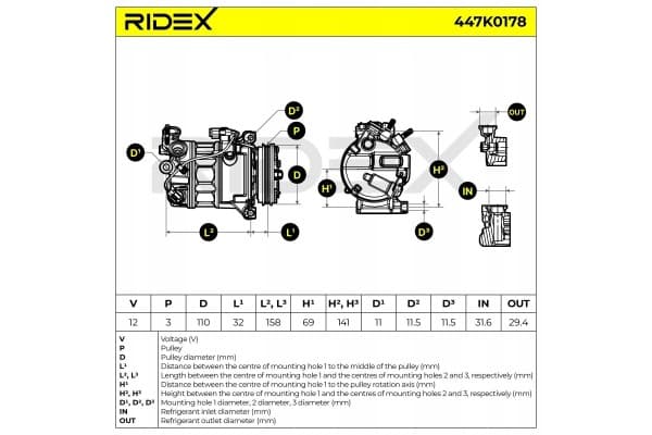 Compresor de aire acondicionado Ridex 447K0178 usado 7