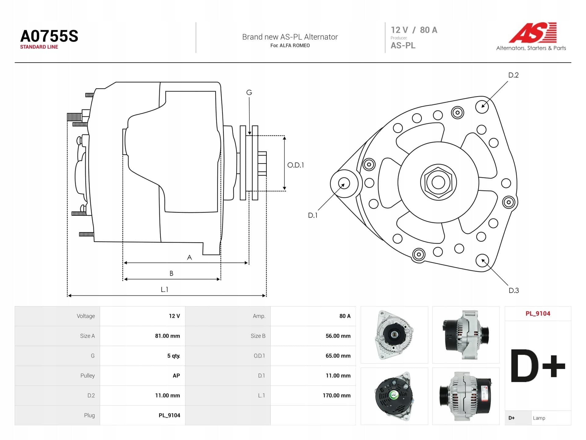 Alternador As-Pl A0755S nuevo 6
