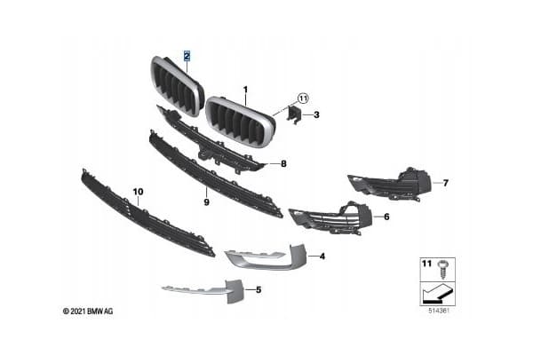 Rejilla Delantera BMW X5 F15 - Lado Derecho (2015) nuevo