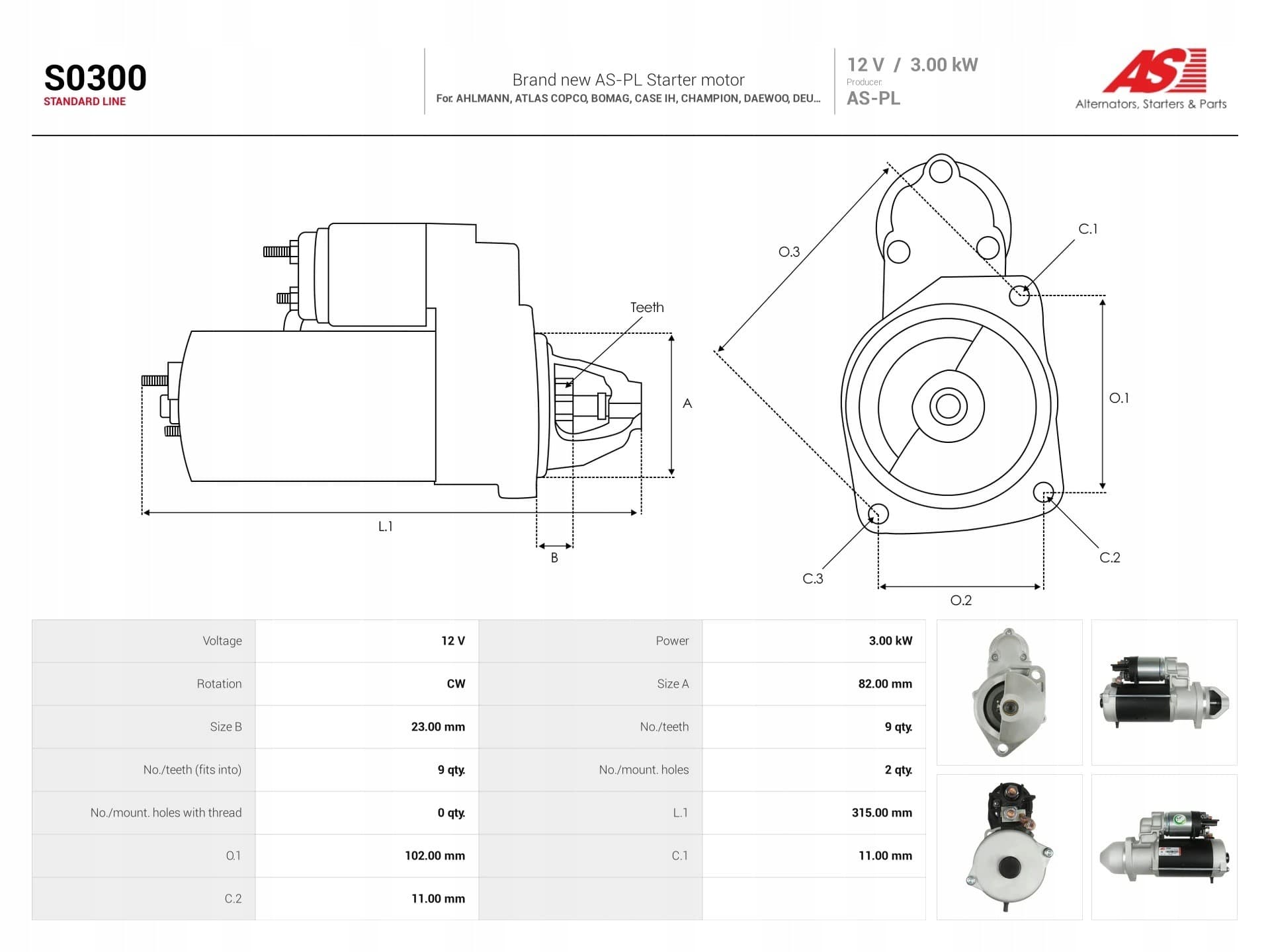 Motor de arranque As-Pl S0300 nuevo 5