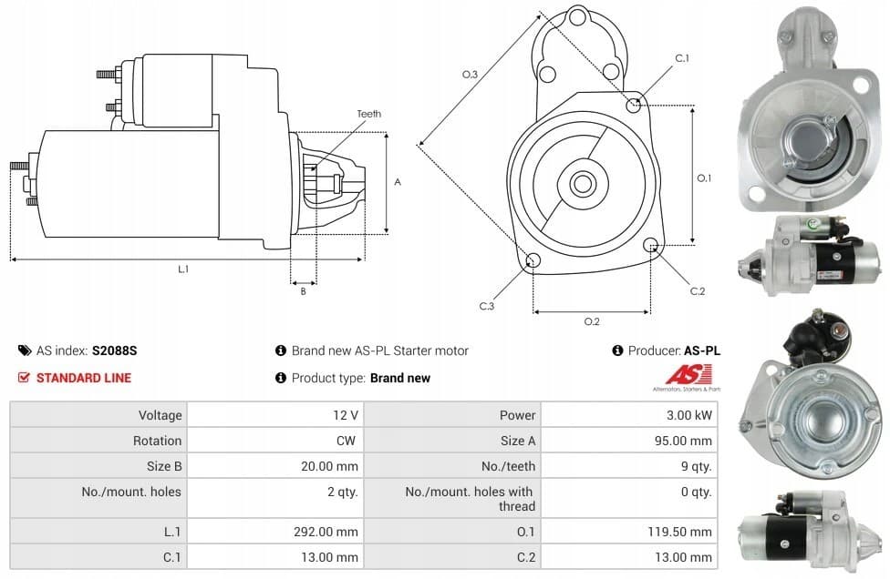 Motor de arranque As-Pl S2088S nuevo 5
