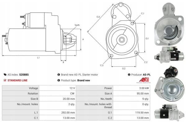 Motor de arranque As-Pl S2088S usado 5