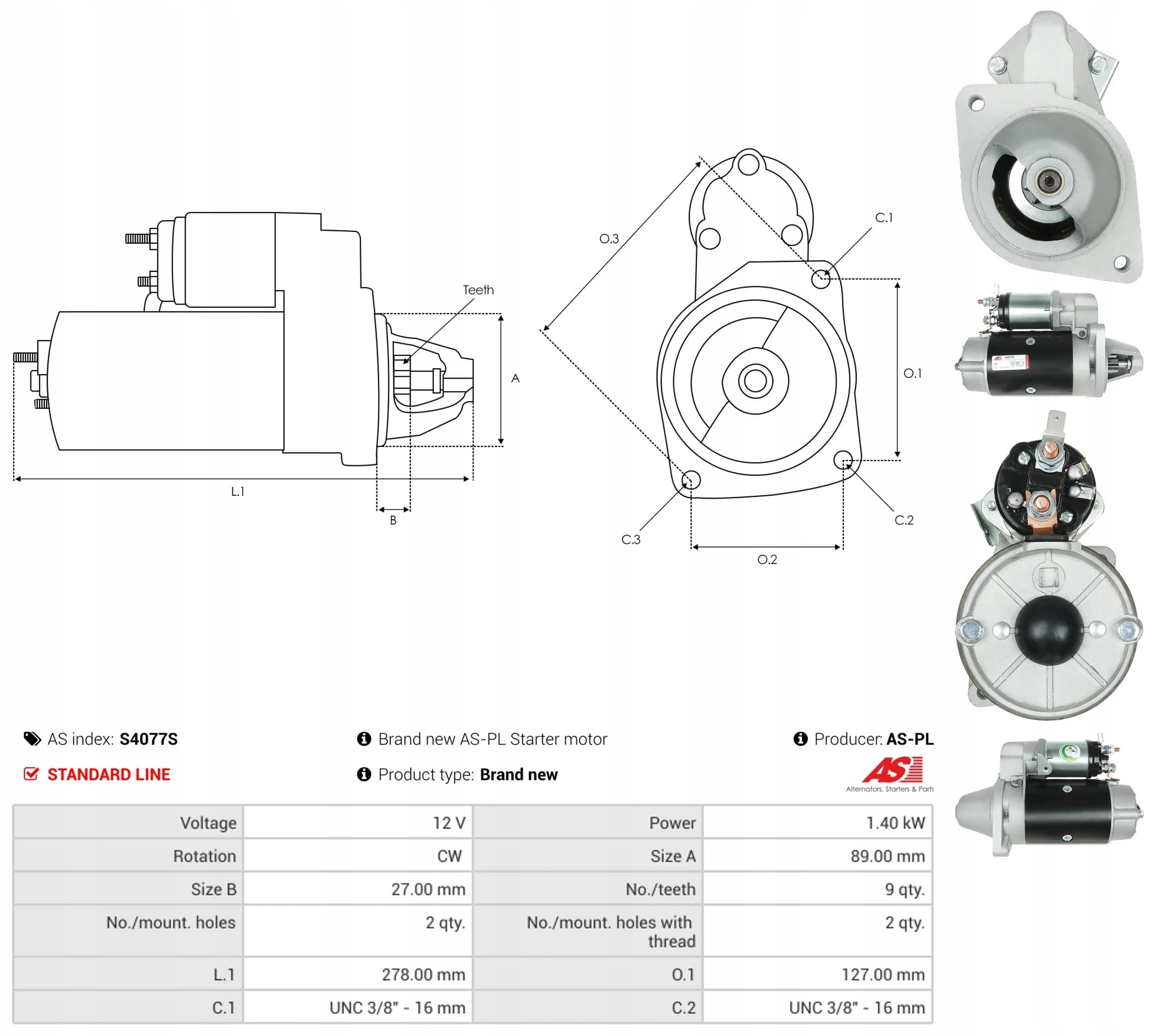 Motor de Arranque As-Pl S4077S nuevo 5