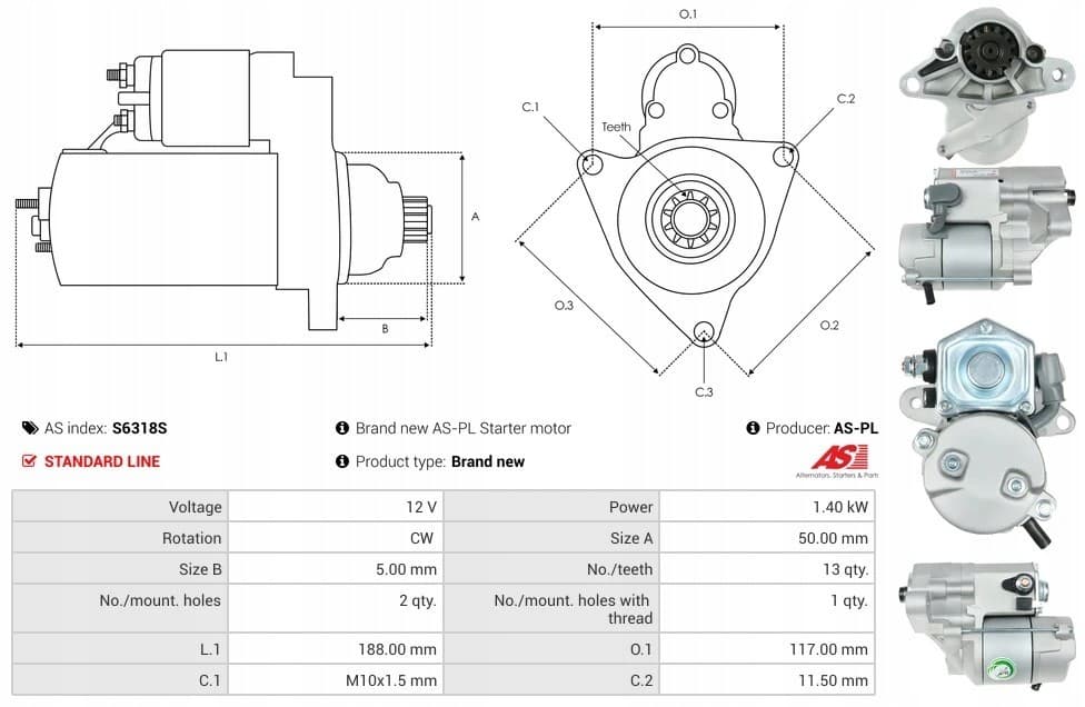 Motor de arranque As-Pl S6318S nuevo 5