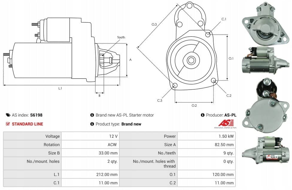 Motor de arranque As-Pl S6198 nuevo 5