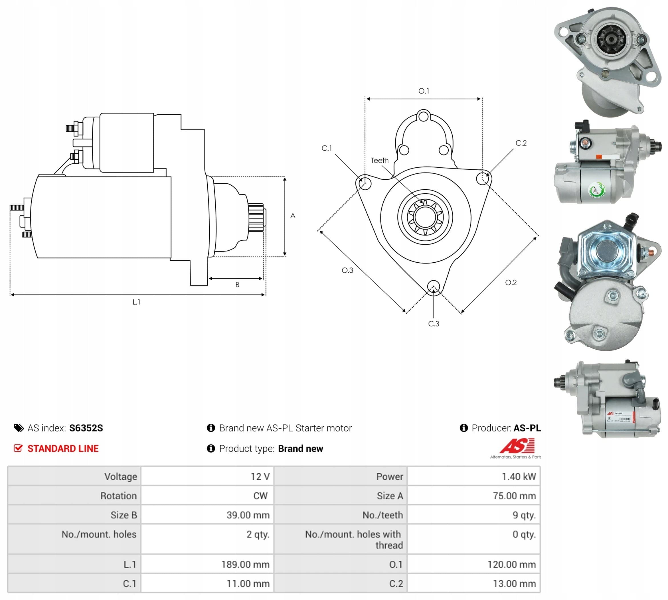 Motor de arranque As-Pl S6352S nuevo 5
