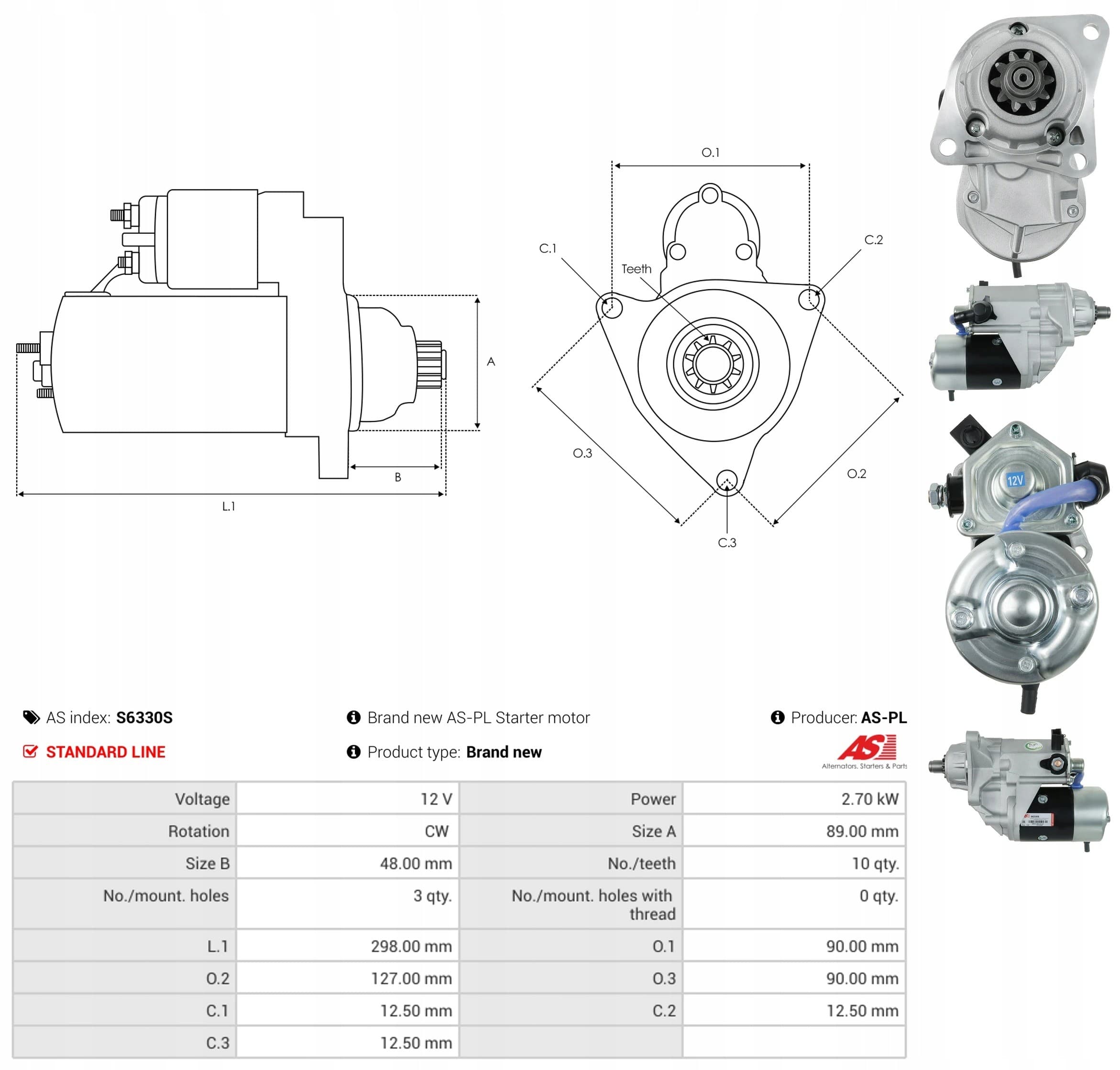 Motor de arranque As-Pl S6330S nuevo 5