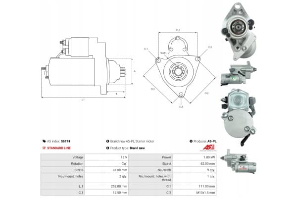 Motor de arranque As-Pl S6174 nuevo 5