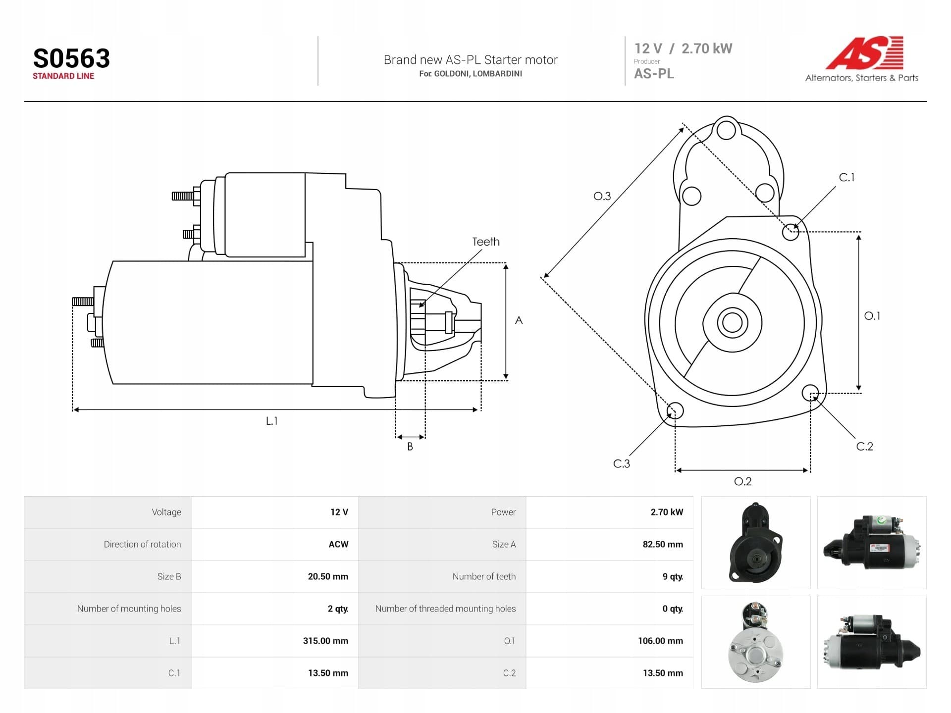 Motor de arranque As-Pl S0563 nuevo 4