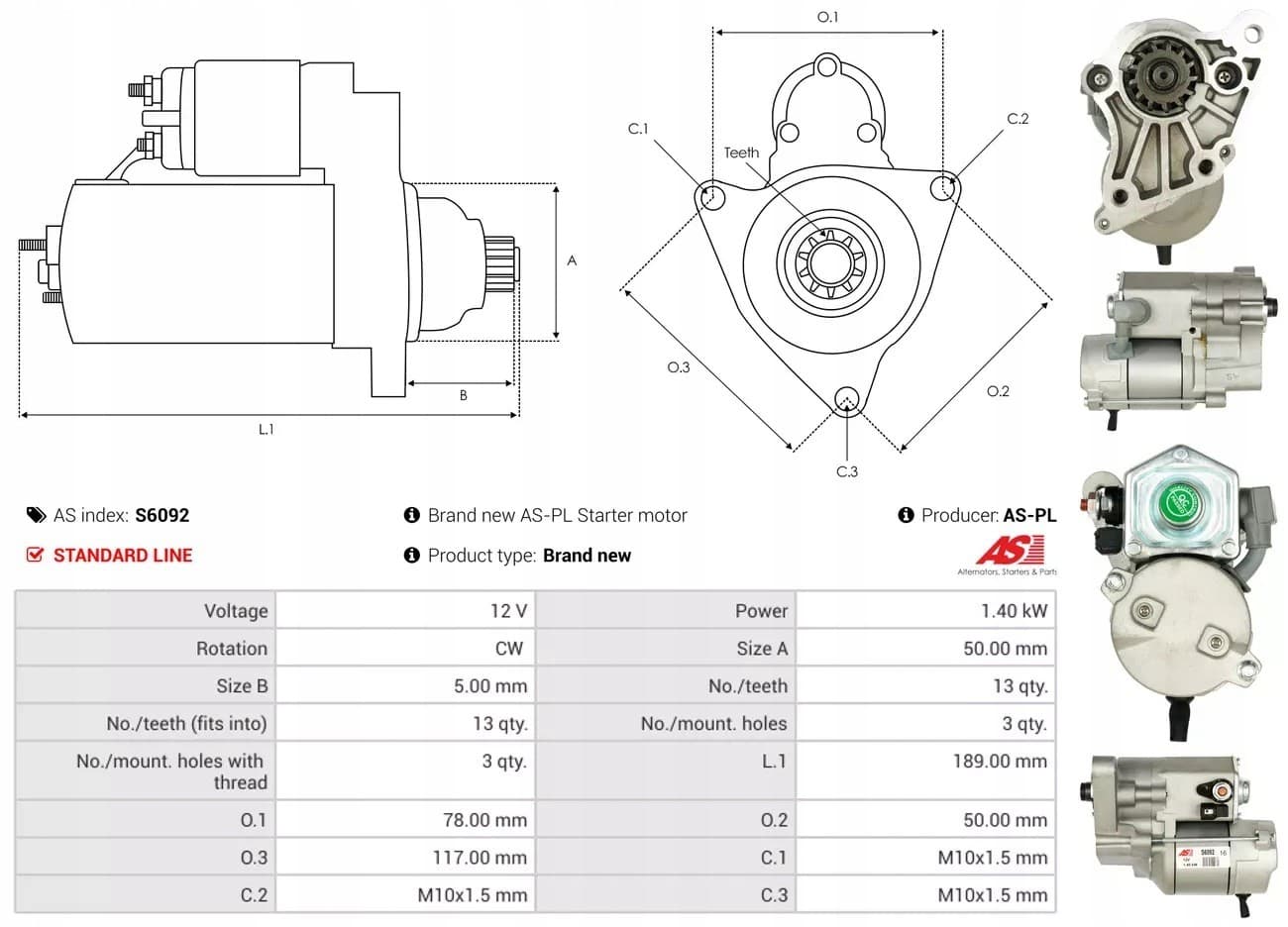 Motor de arranque As-Pl S6092 nuevo 6
