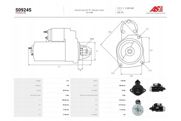 Motor de arranque As-Pl S0924S nuevo 5