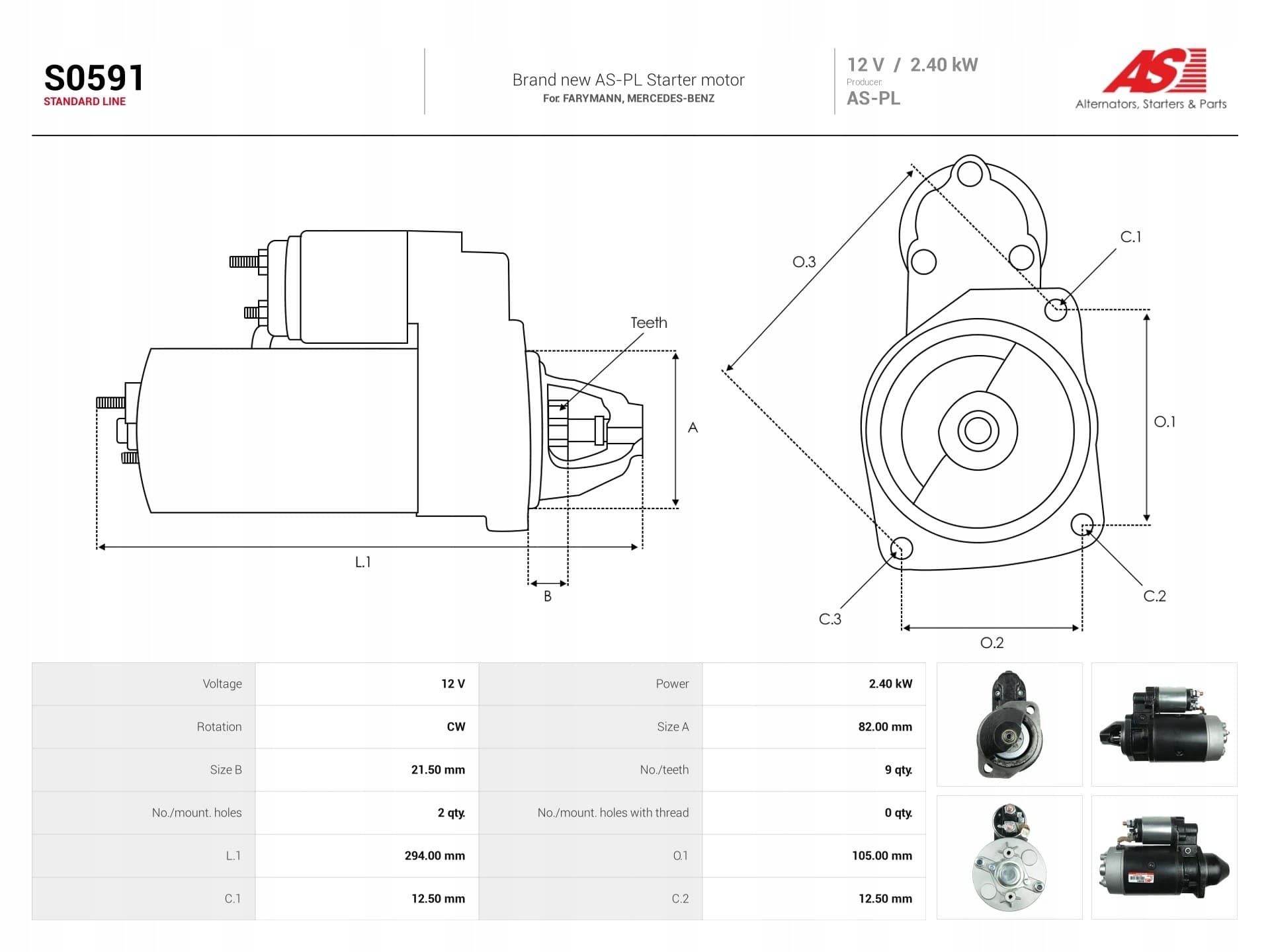 Motor de arranque As-Pl S0591 nuevo 5