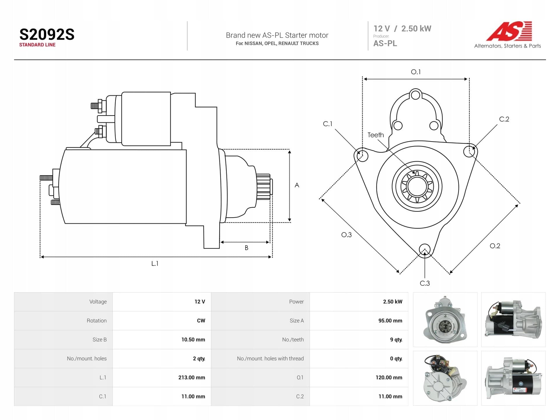 Motor de arranque As-Pl S2092S nuevo 5