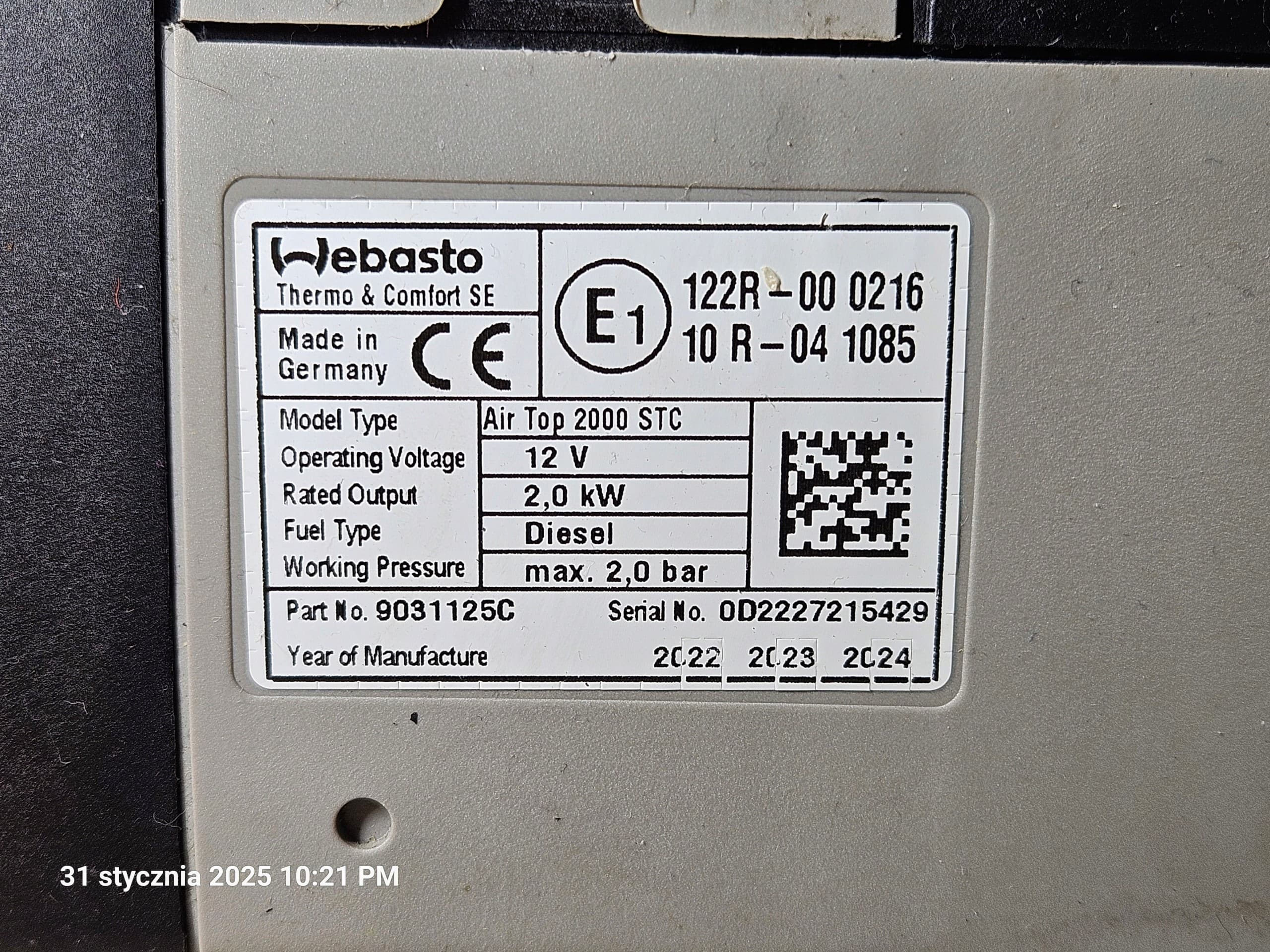 Webasto Air Top 2000 Stc 12V - diésel, año 2022 Multicontrol usado 3