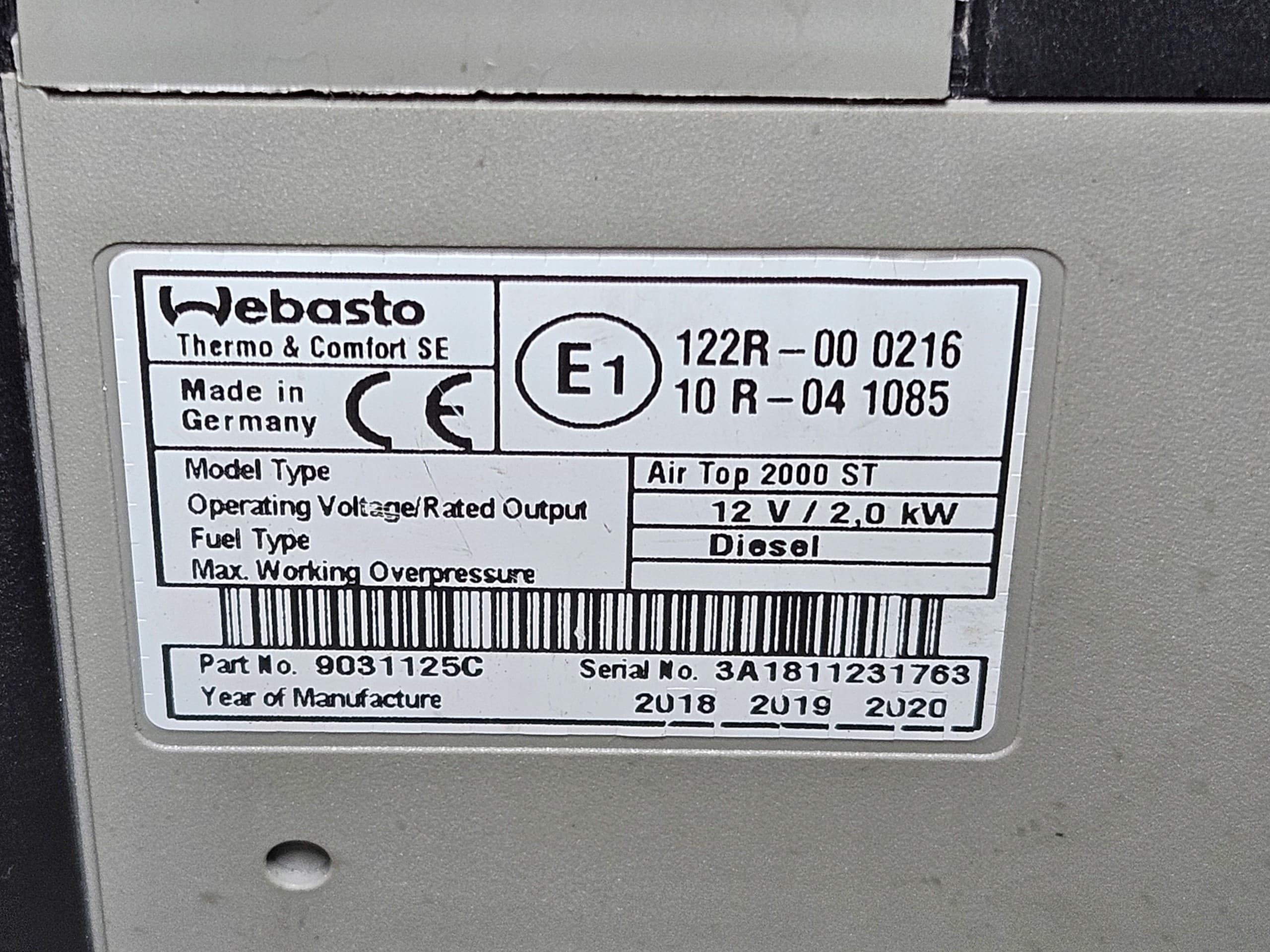 Webasto Air Top 2000 ST 12V - diésel, conjunto de 2018 usado 3