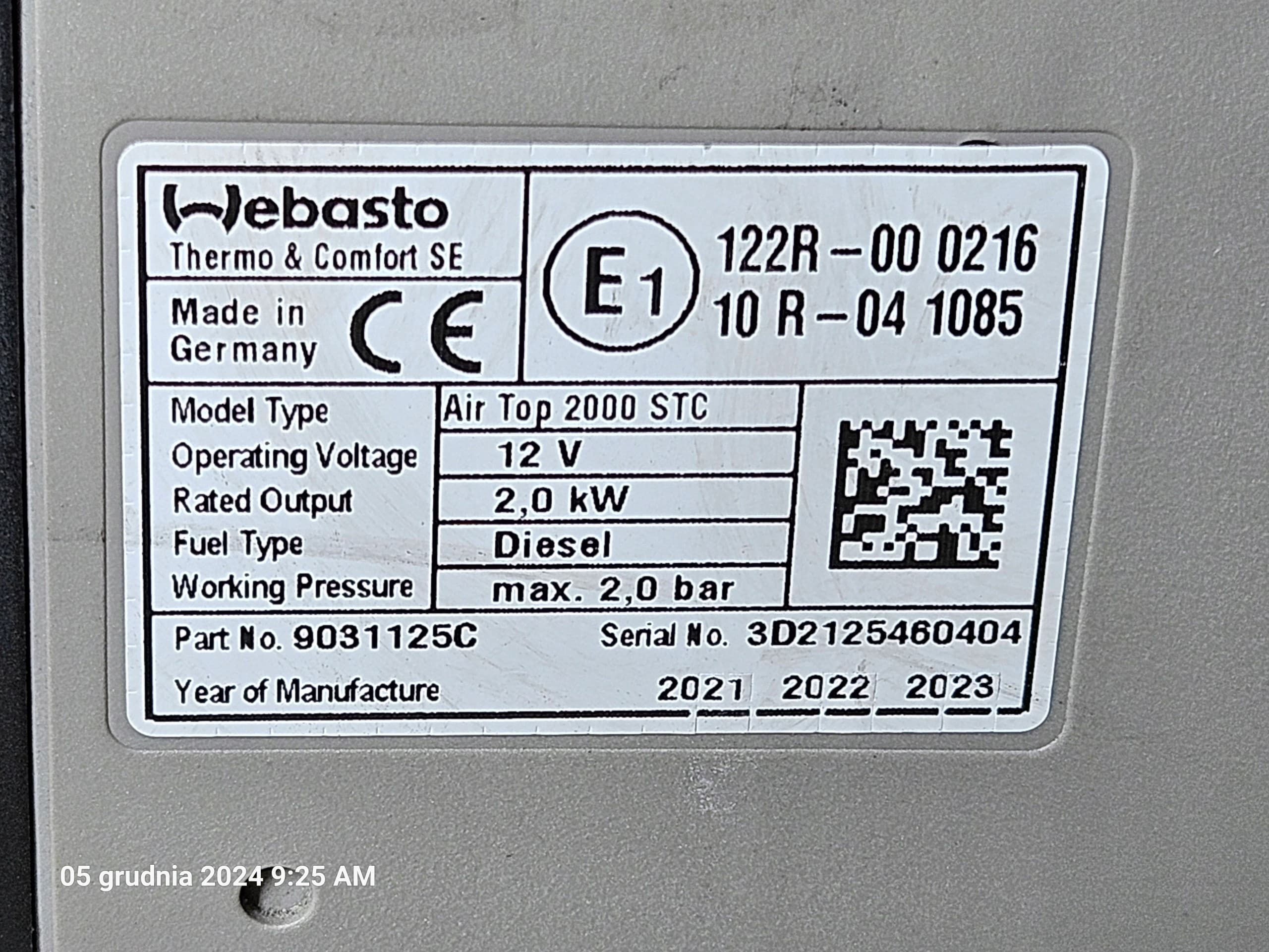 Webasto Air Top 2000 Stc 12V - diésel, set 2021 - potenciómetro usado 3