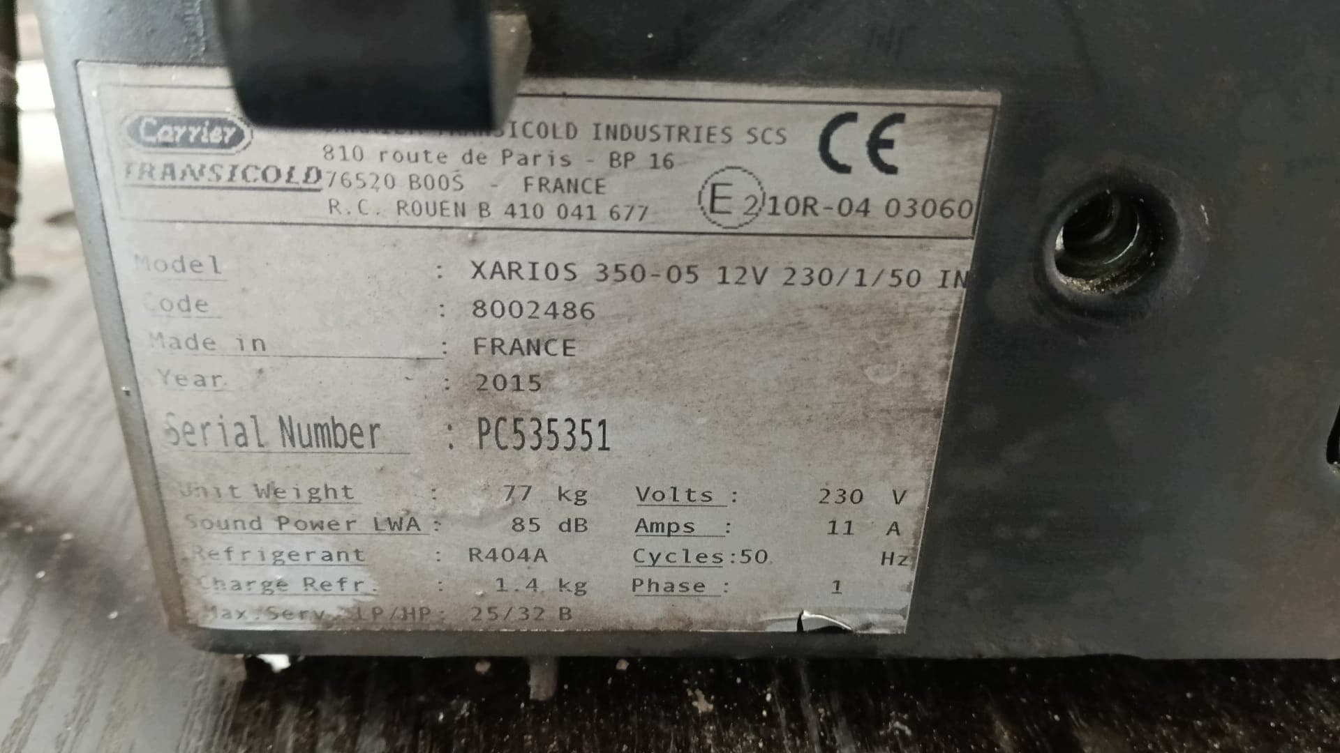 Unidad de Refrigeración Carrier Xarios 350 Nº 026/035 usado 6