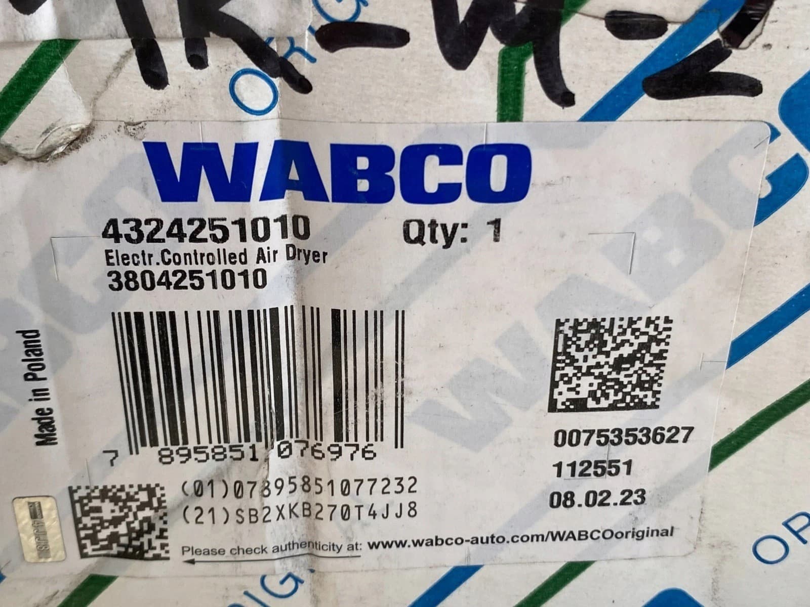 Wabco 4324251010 Deshumidificador para sistema neumático nuevo 4