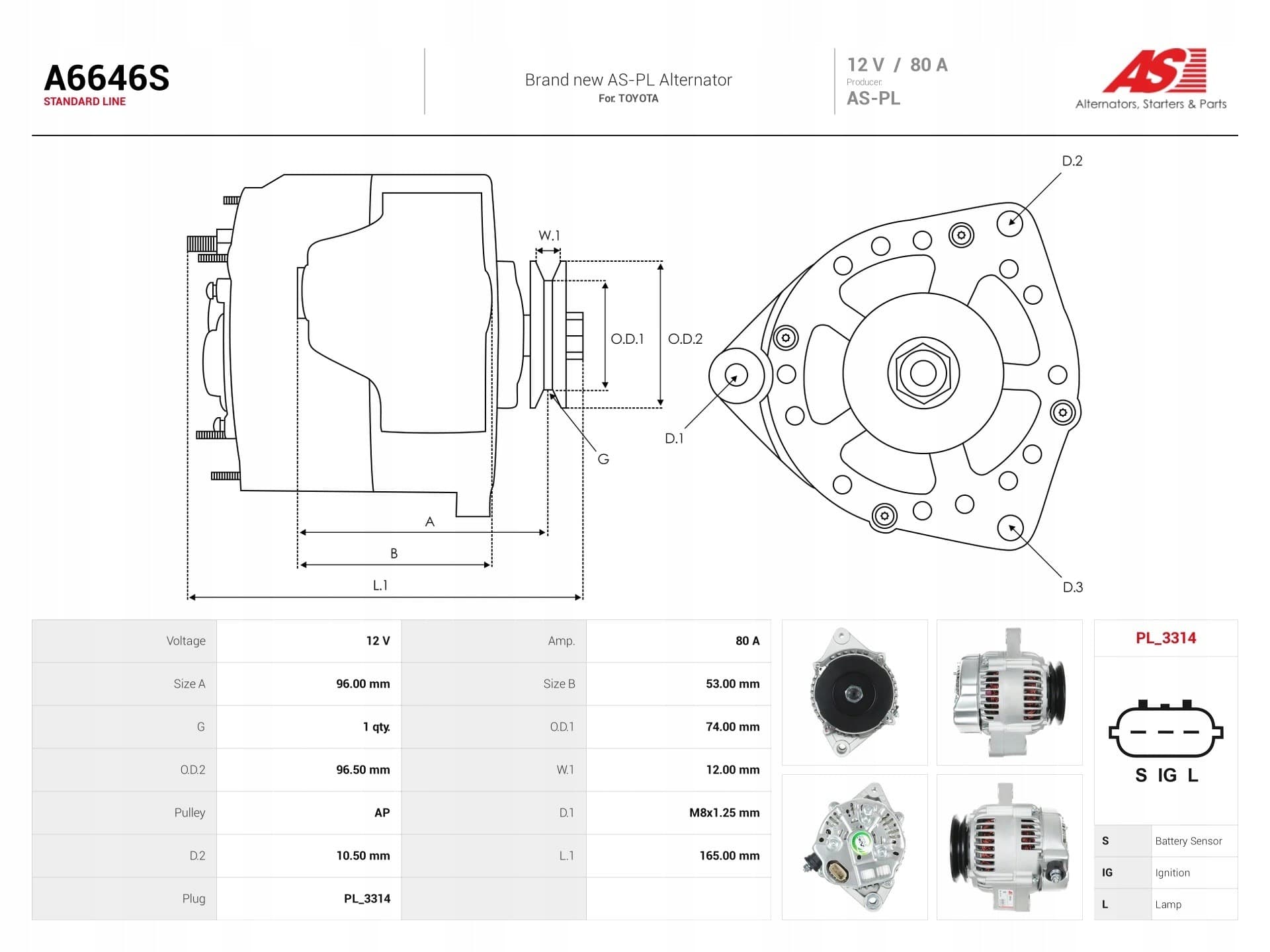 Alternador As-Pl A6646S nuevo 6