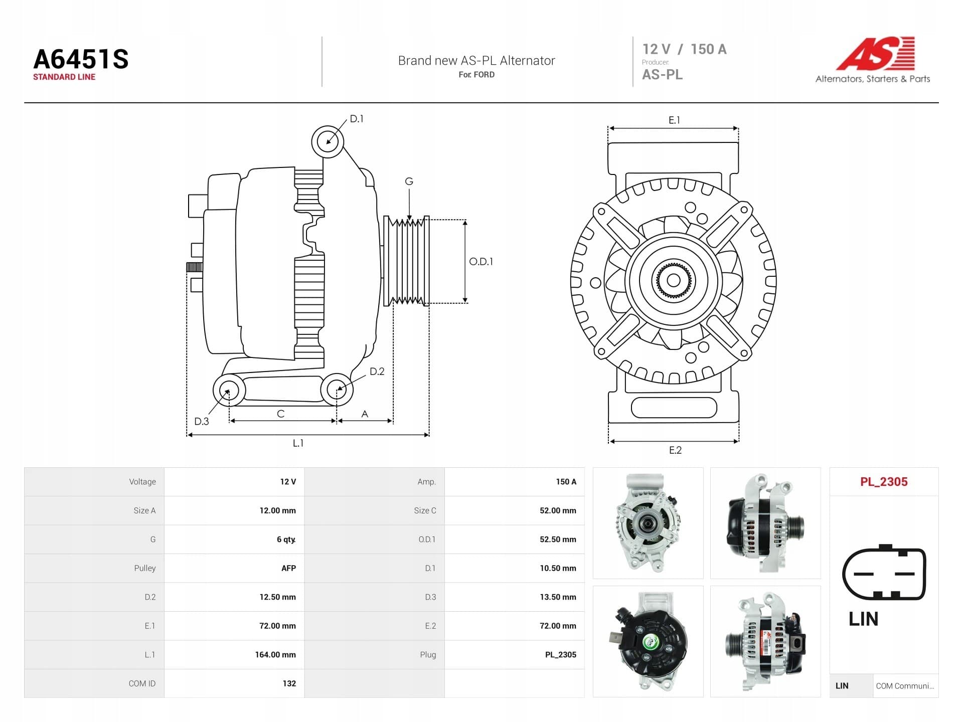 Alternador As-Pl A6451S nuevo 6