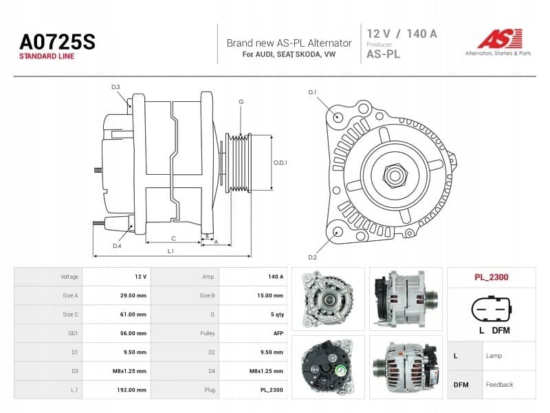 Alternador As-Pl A0725S nuevo 5