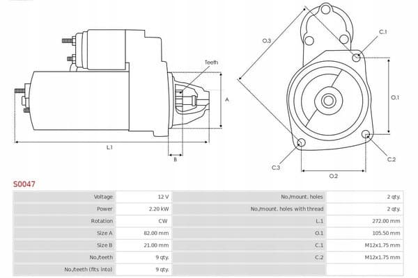 Motor de arranque As-Pl S0047SR para Audi 100, A6 y VW LT nuevo 10