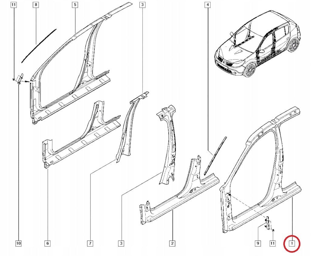 Nuevo panel lateral delantero izquierdo para Dacia Sandero I 2