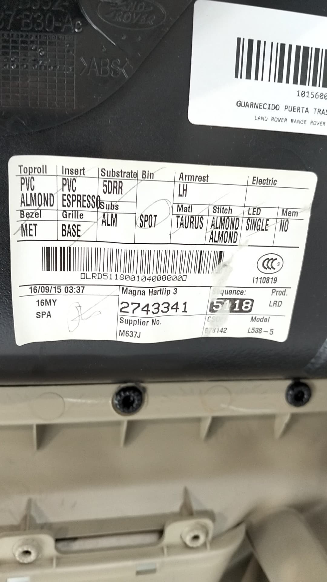 Recambio LAND ROVER RANGE ROVER EVOQUE ref. 526125310 3
