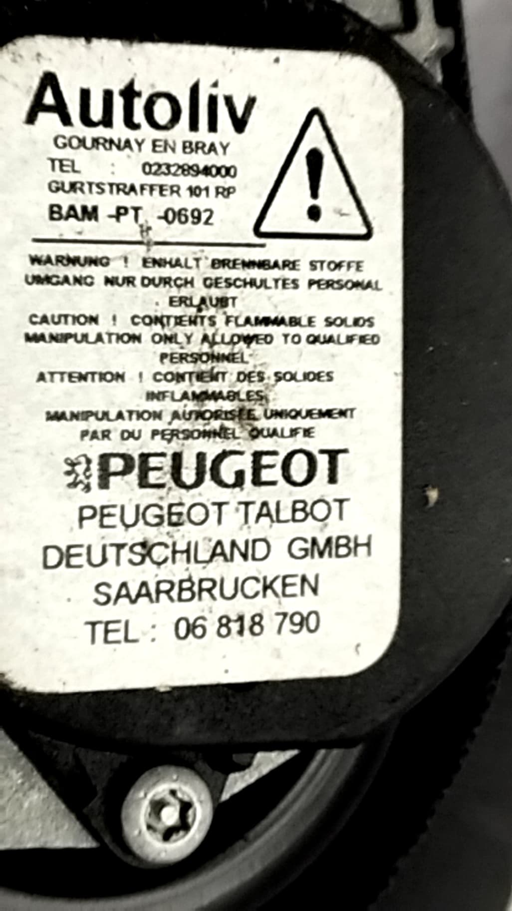 Cinturon seguridad delantero izquierdo PEUGEOT 508 SW I (8E_) 3
