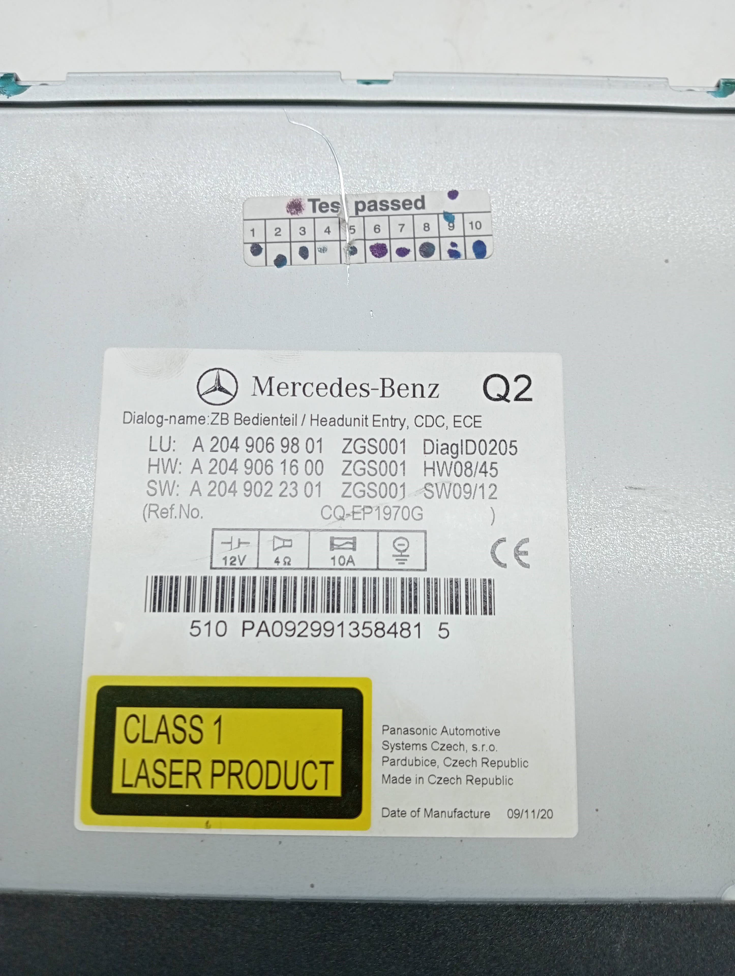 Sistema audio / radio cd MERCEDES-BENZ CLASE C (W204) LIM. 2