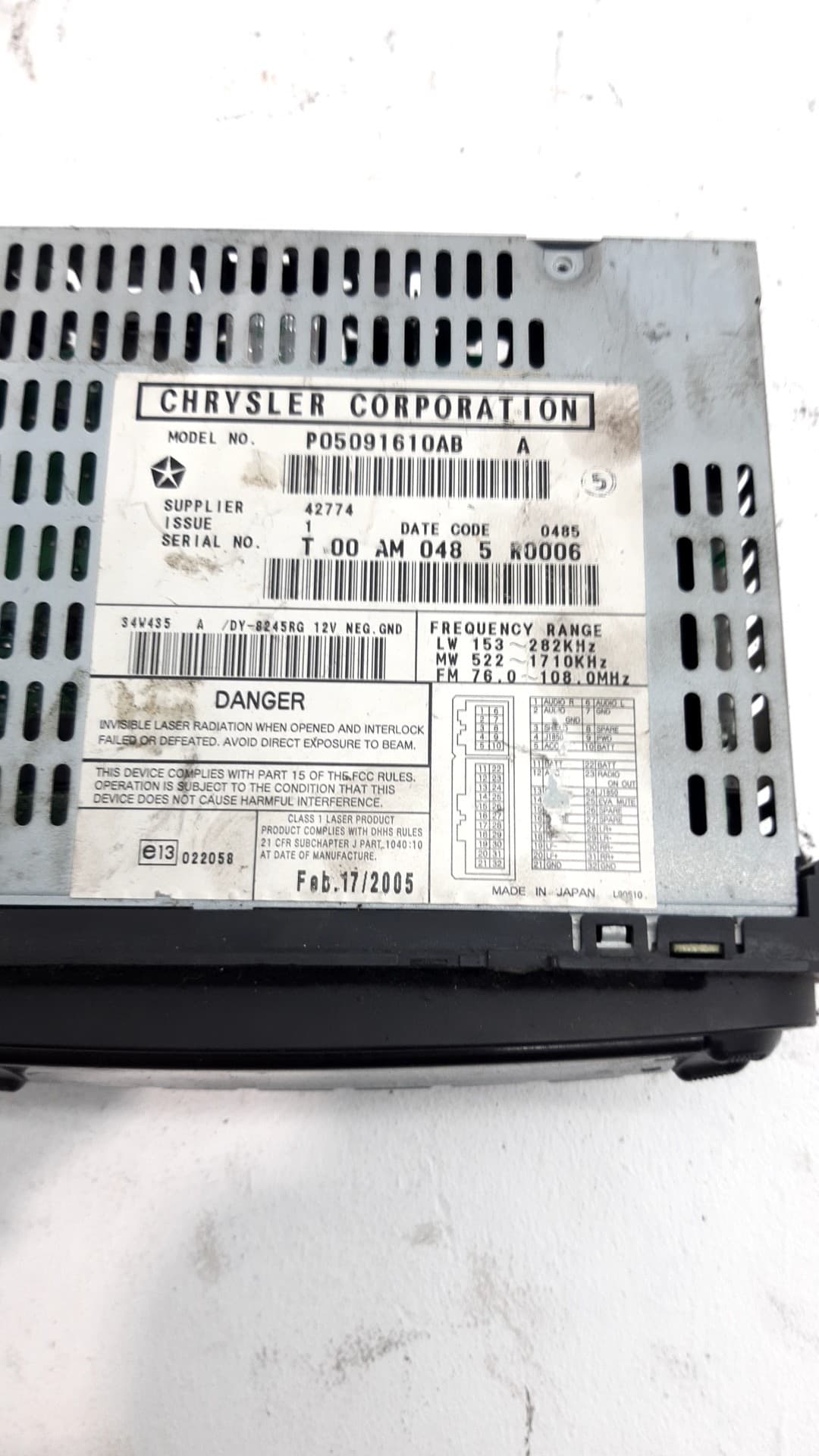 Sistema audio / radio cd CHRYSLER VOYAGER (ES) 5