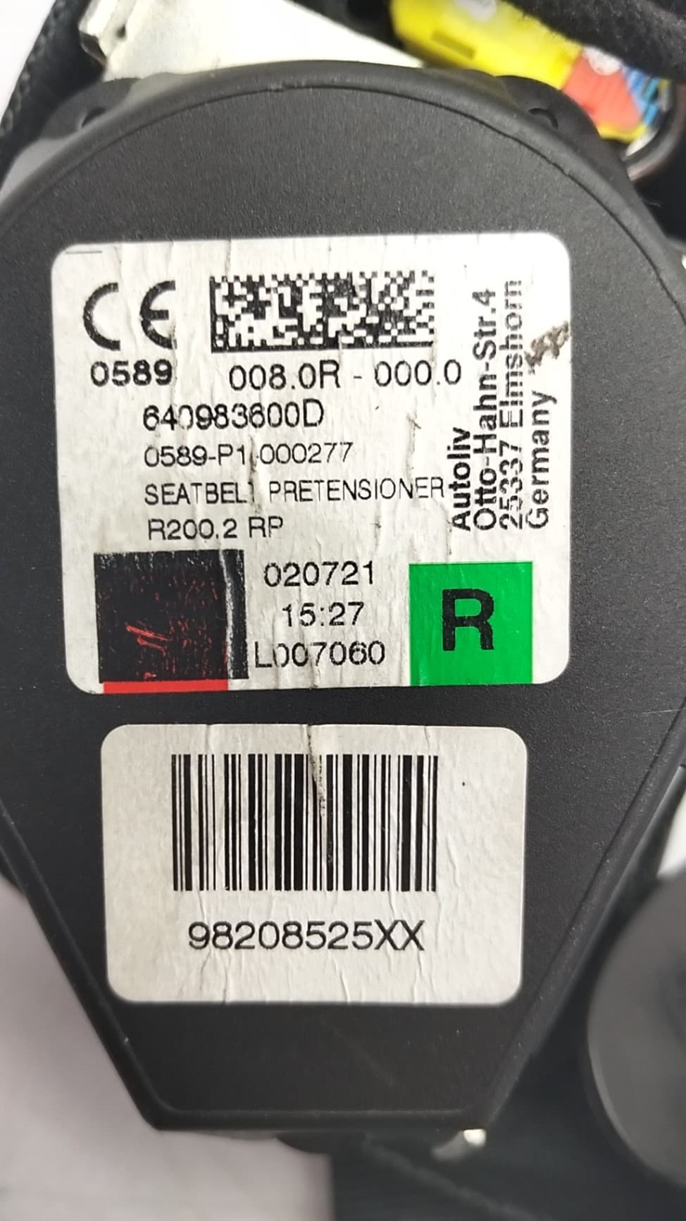 Cinturon seguridad delantero derecho PEUGEOT 2008 (P1) 2