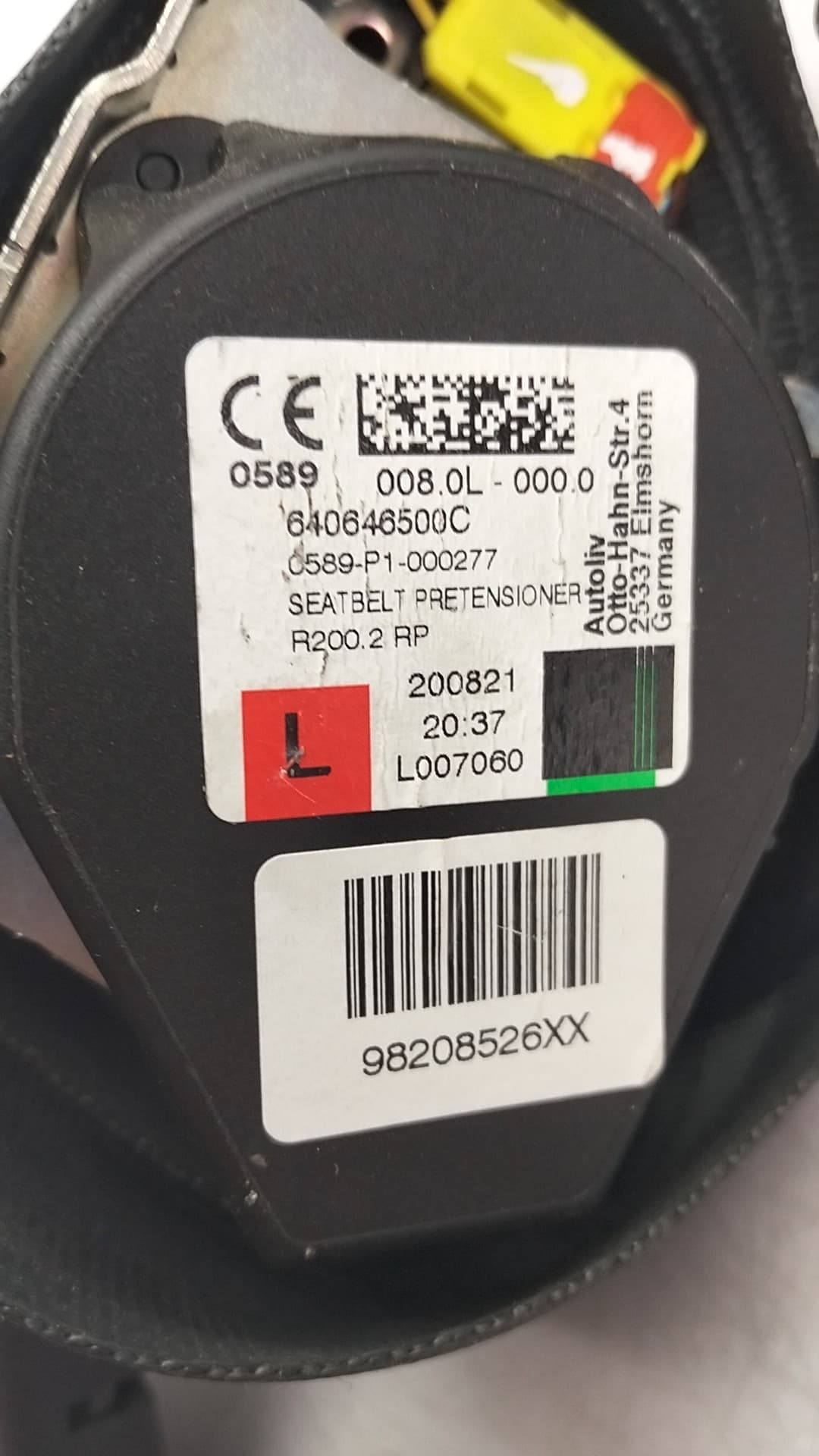 Cinturon seguridad delantero izquierdo PEUGEOT 2008 (P1) 2