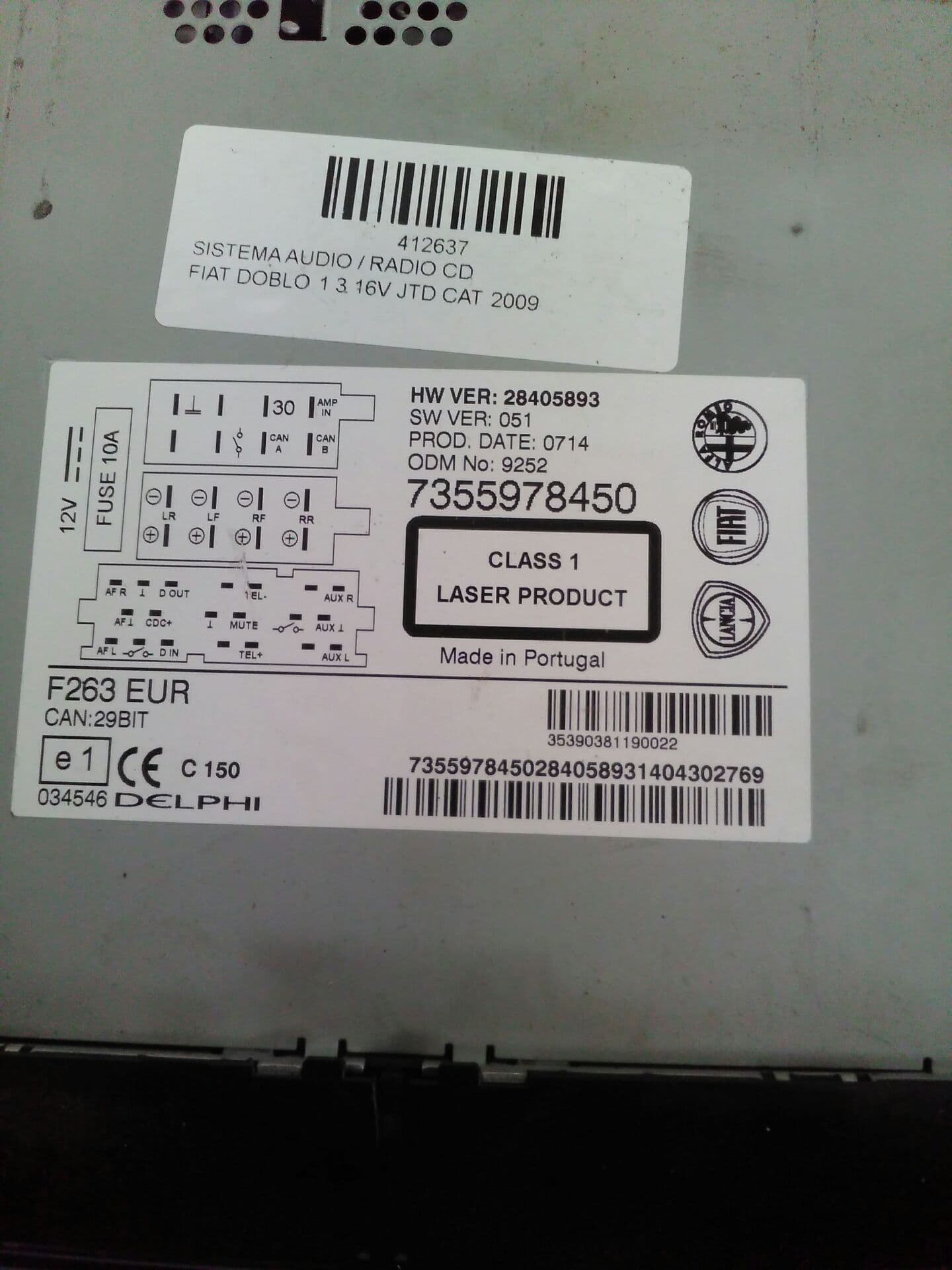 Sistema audio / radio cd FIAT DOBLO 2