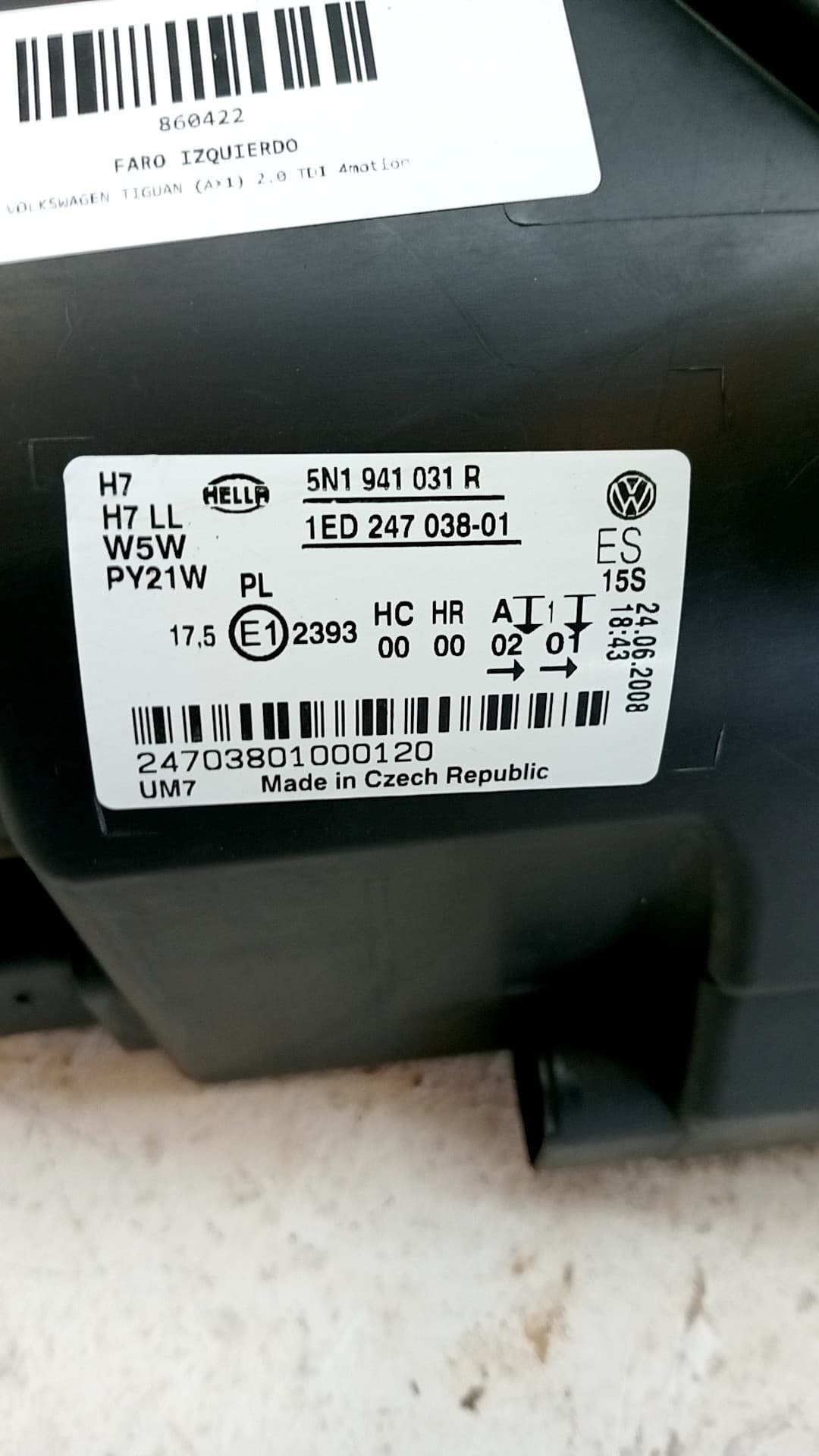 Faro izquierdo VOLKSWAGEN TIGUAN (AX1) 2