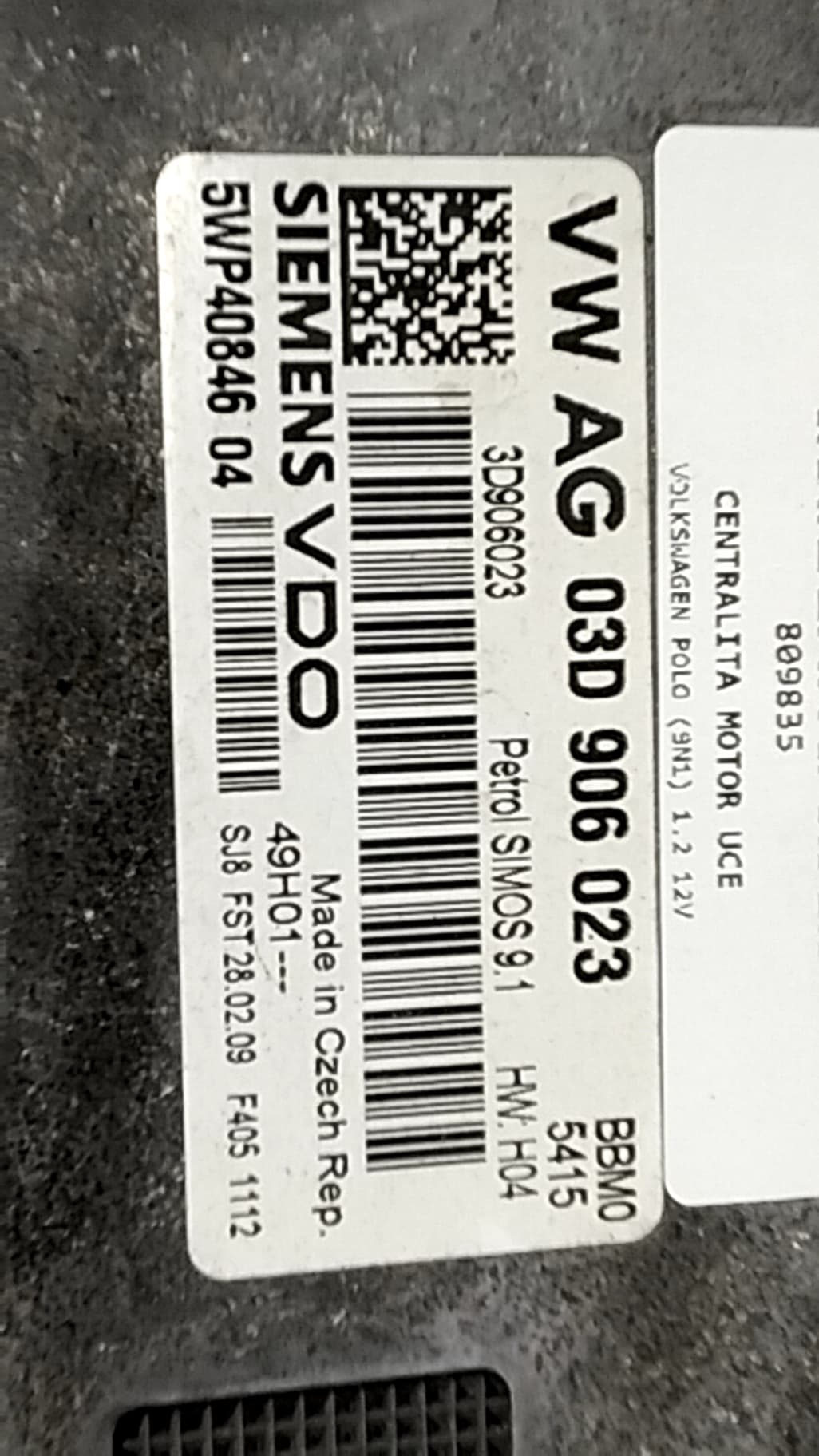 Centralita motor uce VOLKSWAGEN POLO (9N1) 3