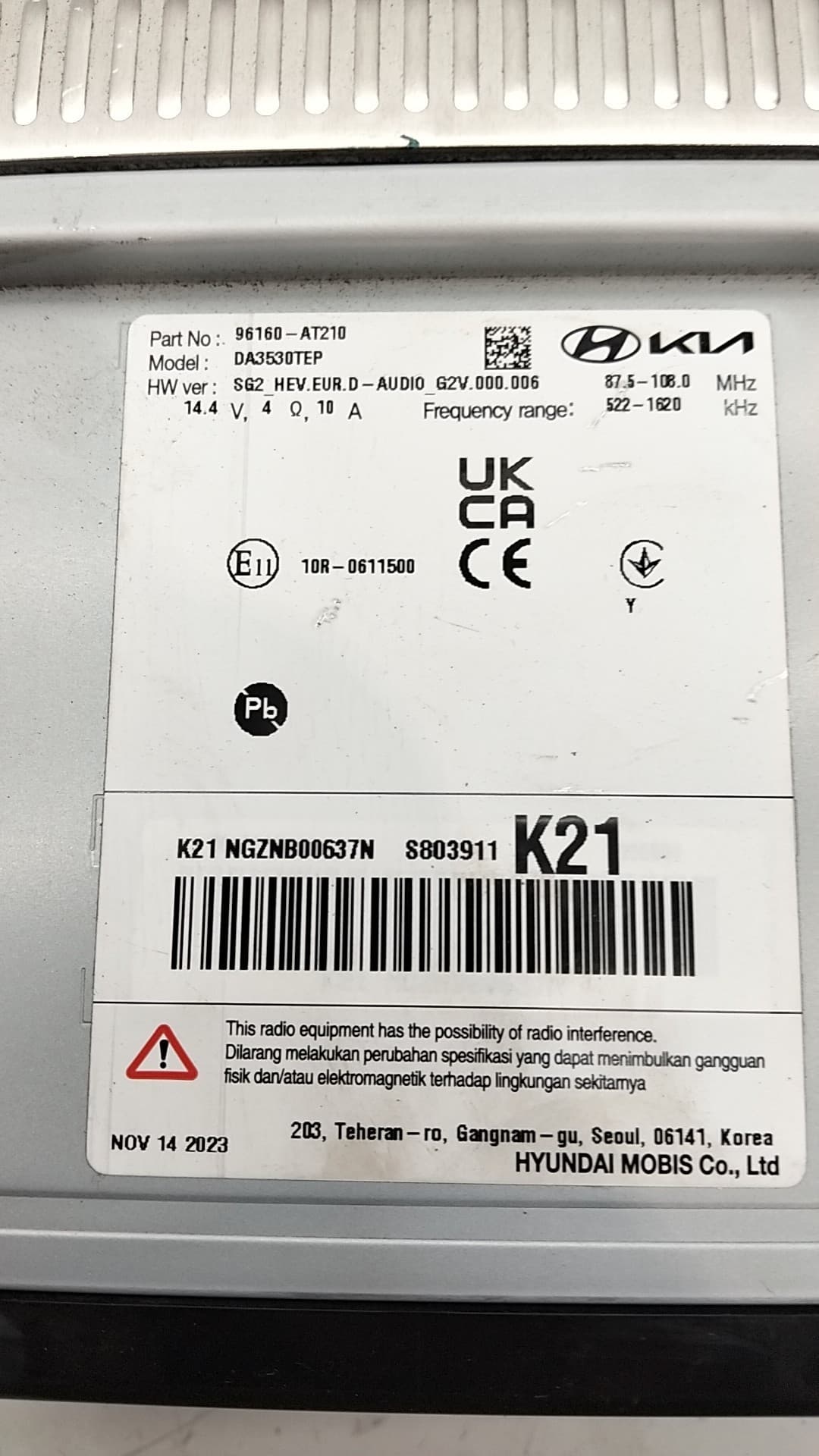 Sistema audio / radio cd KIA NIRO 2