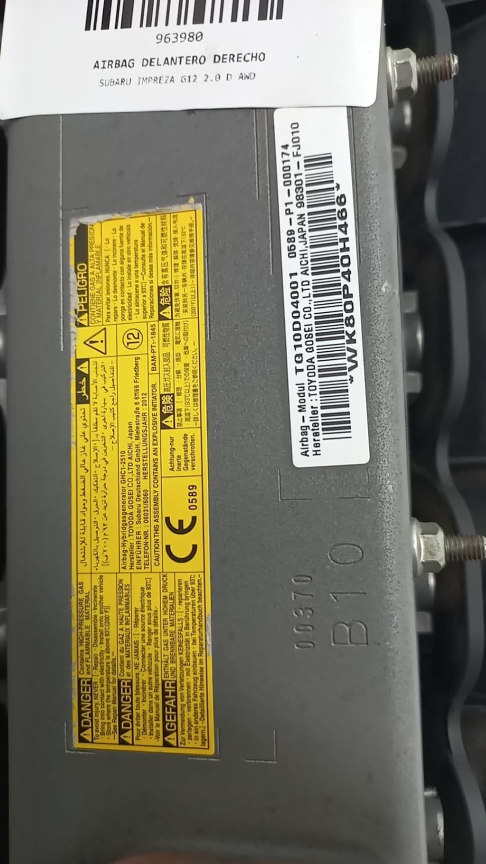 Airbag rodillas SUBARU IMPREZA G12 2