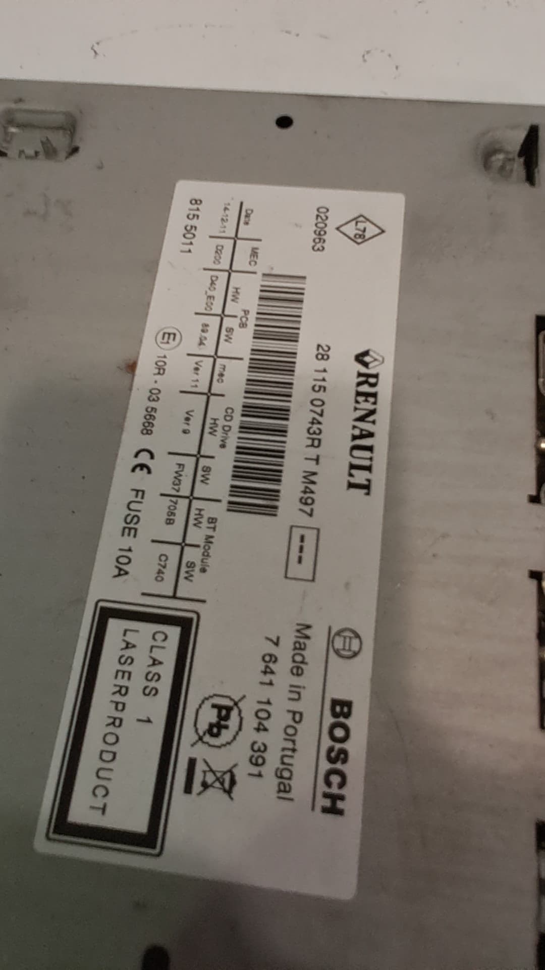 Sistema audio / radio cd RENAULT MEGANE III BERLINA 5 P 2