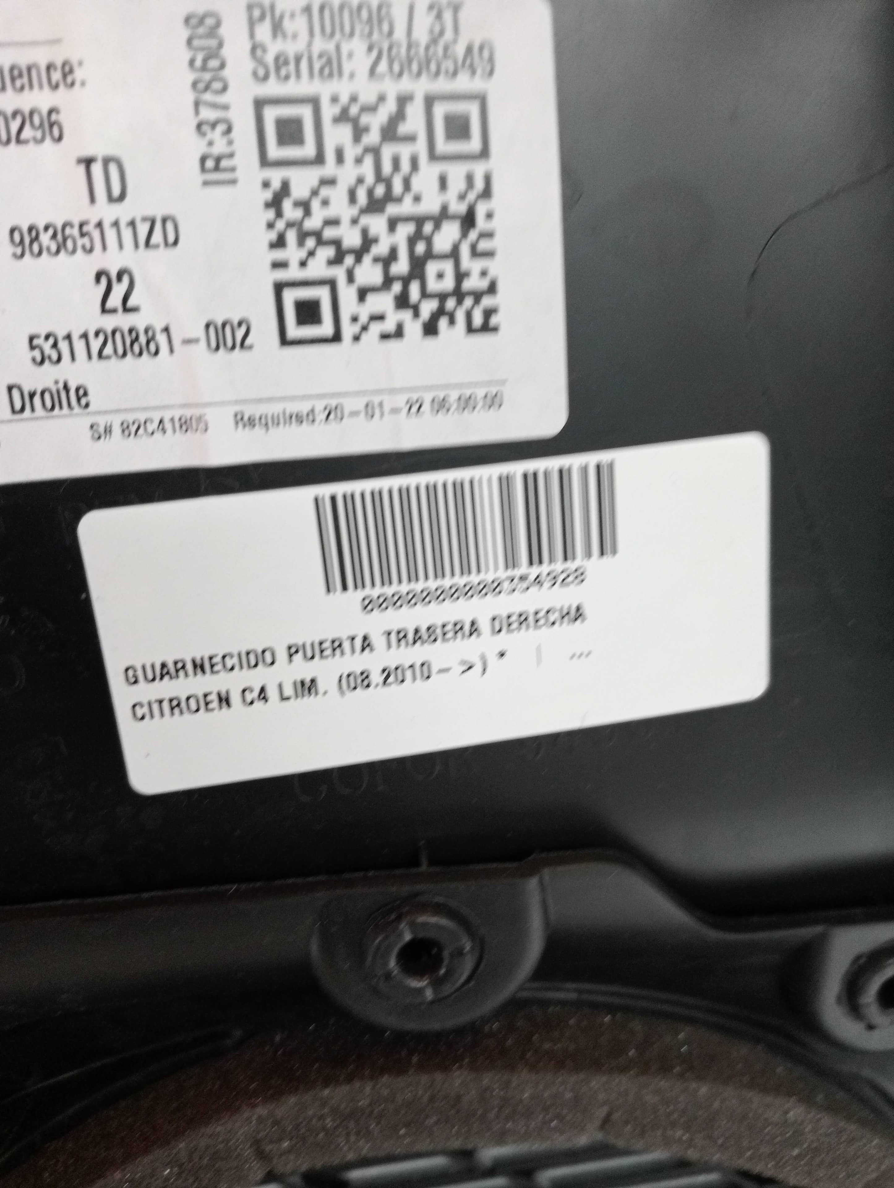 Guarnecido puerta trasera derecha CITROEN CITROËN C4 III (BA_, BB_, BC_) 2