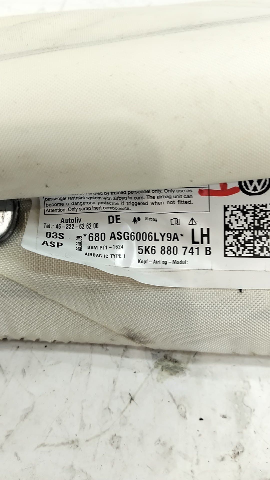 Airbag cortina delantero izquierdo VOLKSWAGEN GOLF V BERLINA (1K1) 2