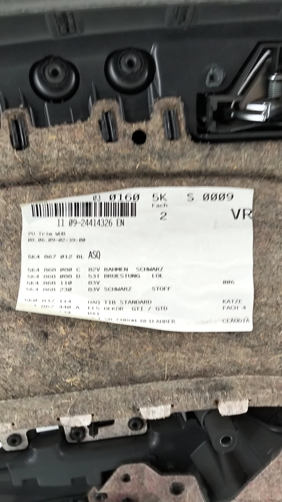 Guarnecido puerta delantera derecha VOLKSWAGEN GOLF V BERLINA (1K1) 2