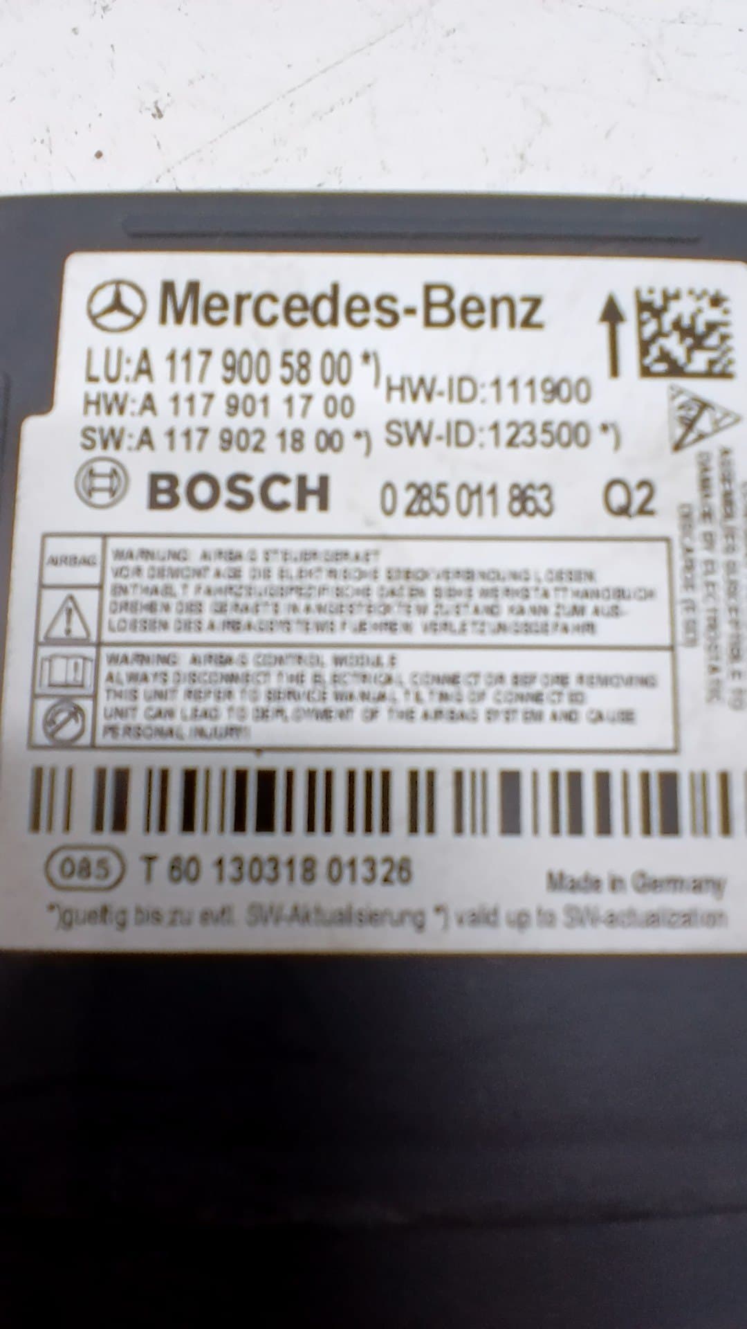 Centralita airbag MERCEDES-BENZ CLASE A (W169) 2