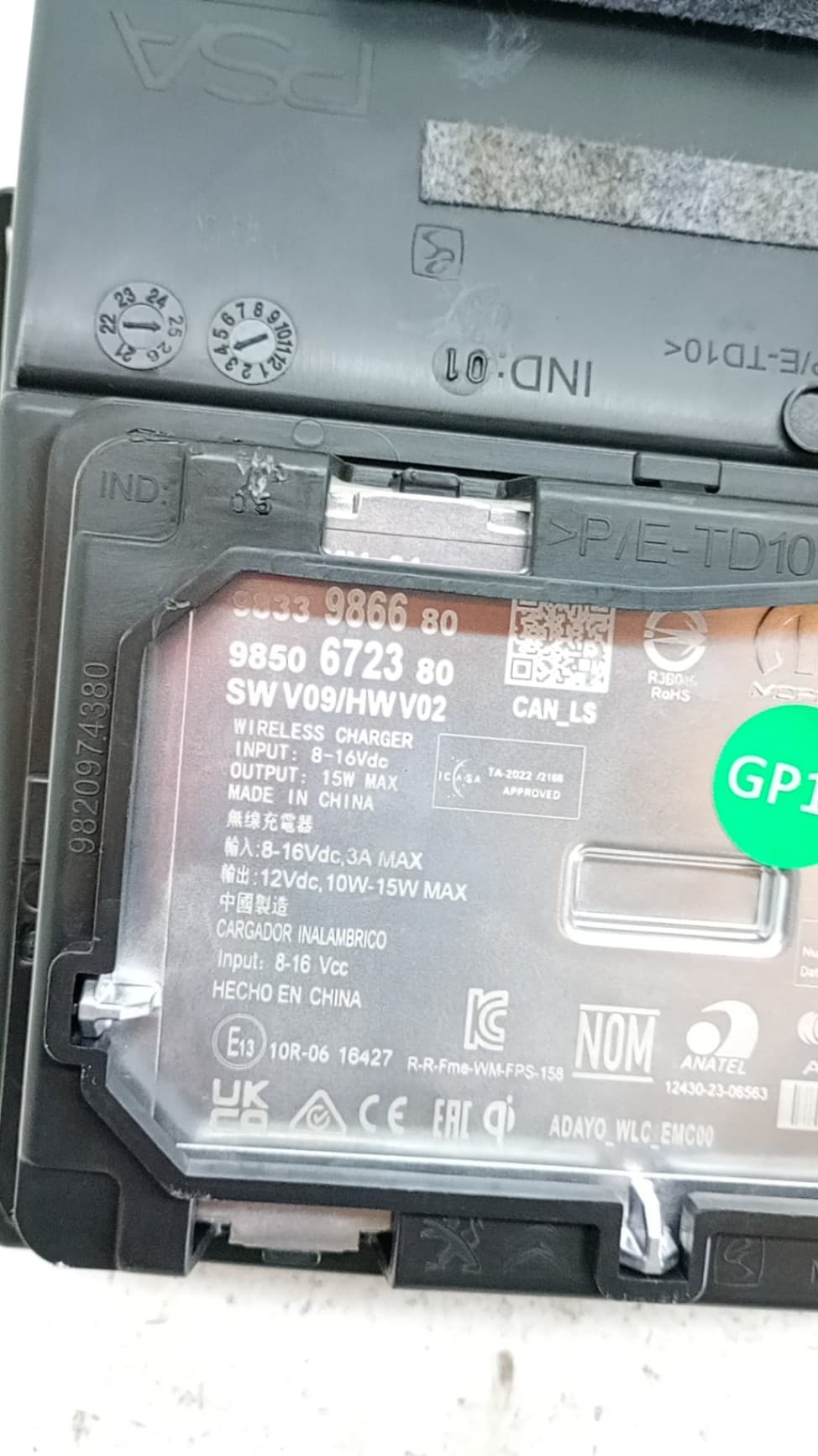 Recambio PEUGEOT RIFTER ref. 9850672380 2