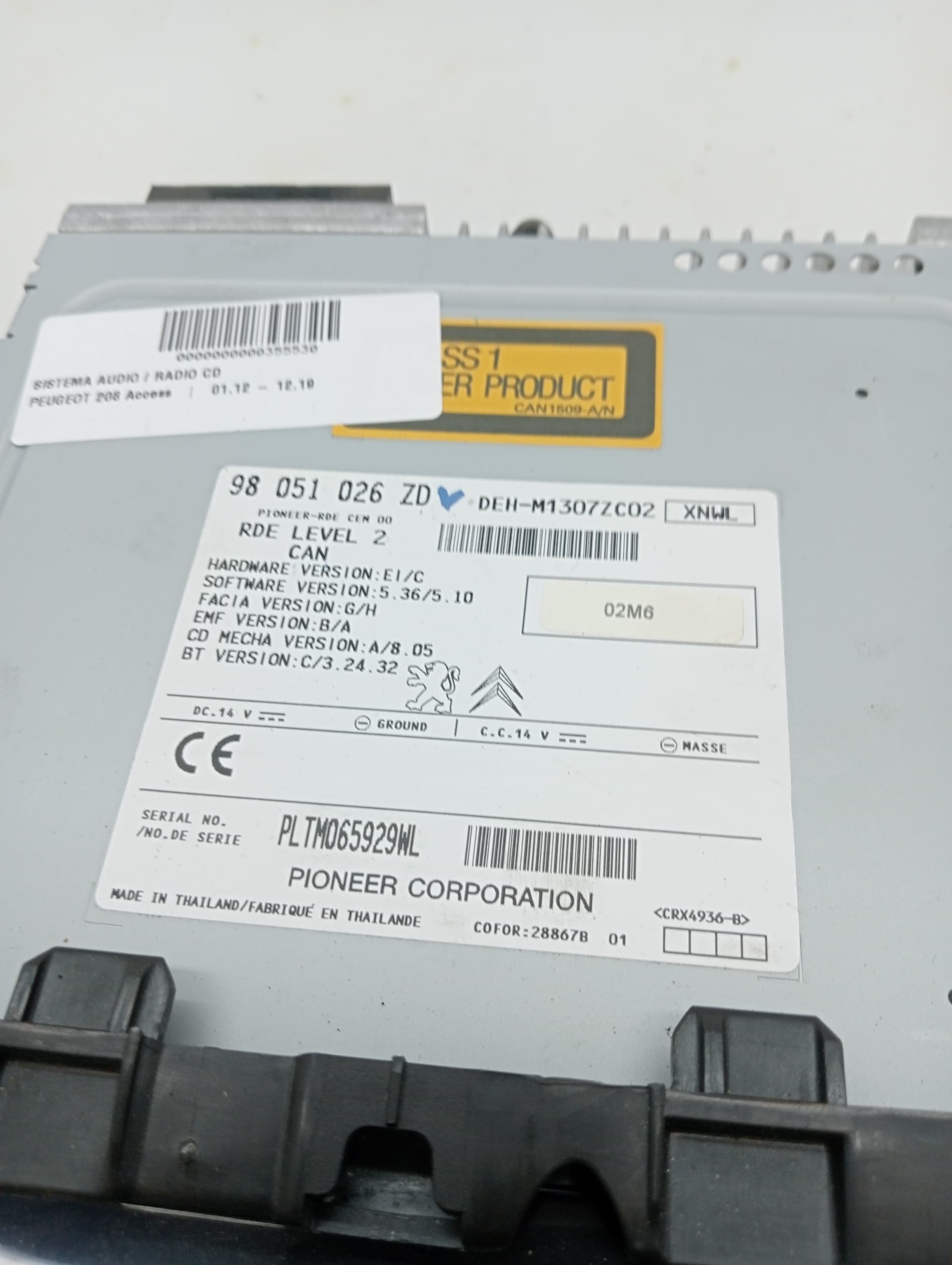 Sistema audio / radio cd PEUGEOT 208 2