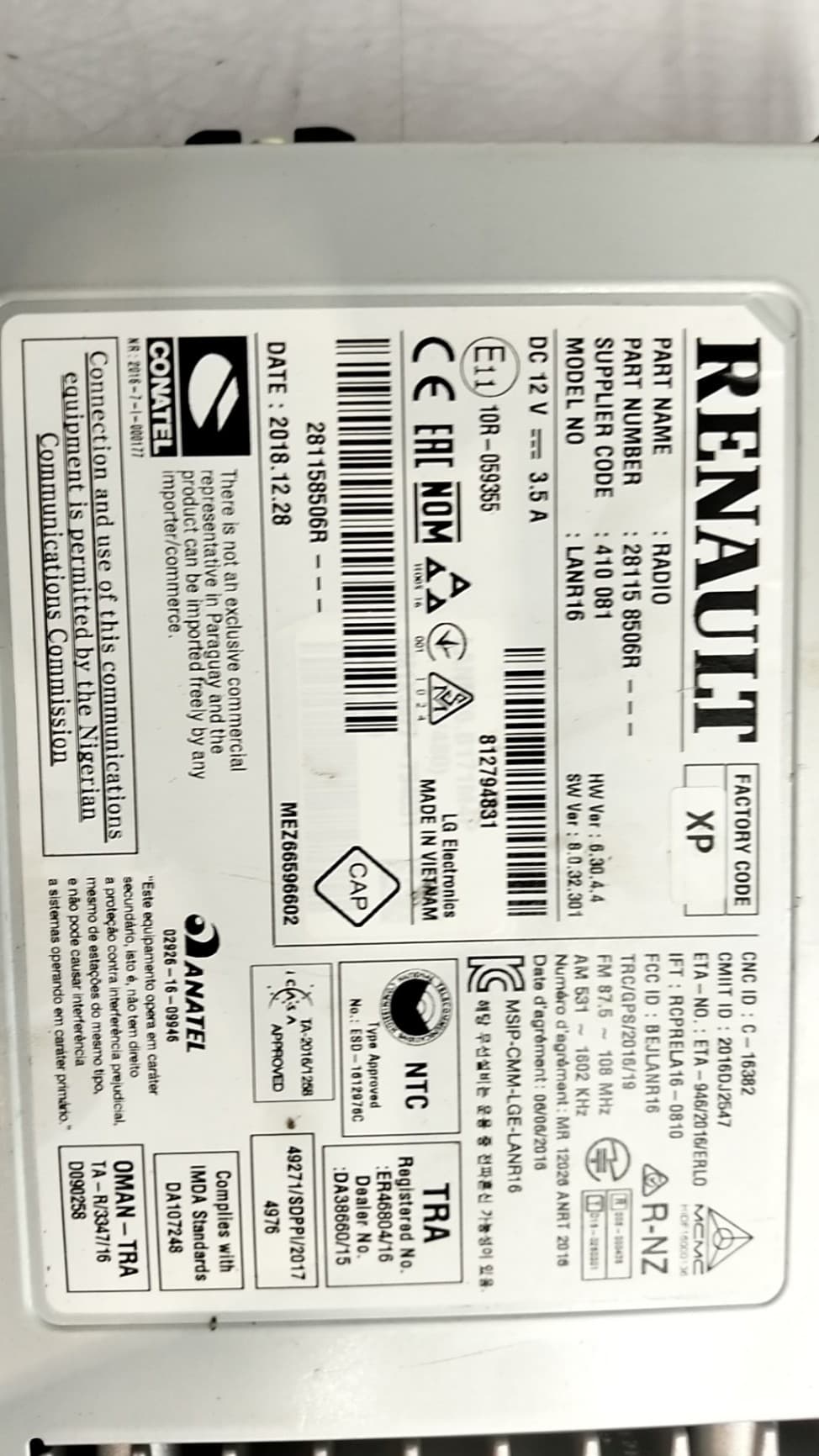 Sistema audio / radio cd RENAULT MEGANE IV BERLINA 5P 2